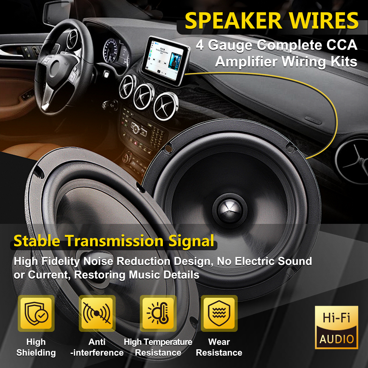 4 Gauge Amp Installation Wiring Kit, Car Amplifier Wiring Kit Power, Ground, Remote Cable, RCA Cable, Speaker Wire, Split Loom Tubing Fuse Holder Subwoofers Speaker Amp Wiring kit