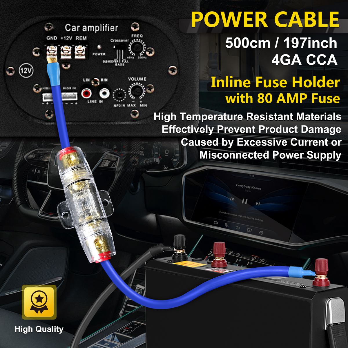 4 Gauge Amp Installation Wiring Kit, Car Amplifier Wiring Kit Power, Ground, Remote Cable, RCA Cable, Speaker Wire, Split Loom Tubing Fuse Holder Subwoofers Speaker Amp Wiring kit