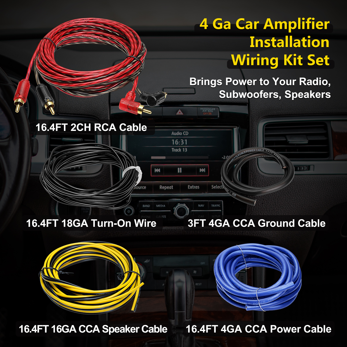 4 Gauge Amp Installation Wiring Kit, Car Amplifier Wiring Kit Power, Ground, Remote Cable, RCA Cable, Speaker Wire, Split Loom Tubing Fuse Holder Subwoofers Speaker Amp Wiring kit