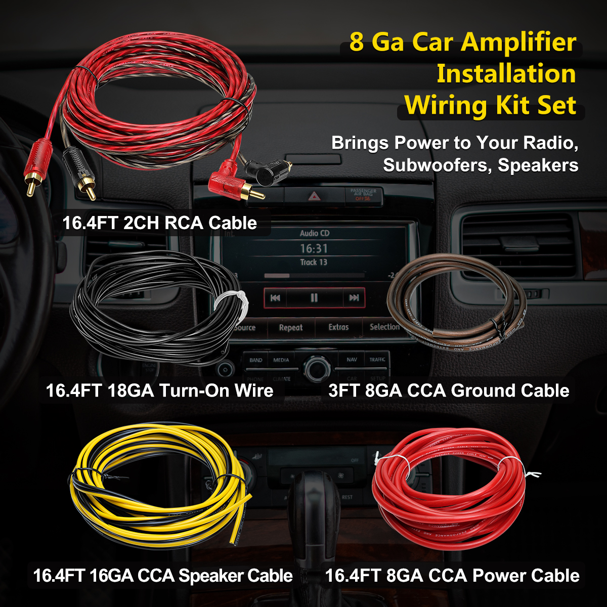 8 Gauge AMP Wiring Kit, 8 AWG Amplifier Car Audio Install Kit, Car Subwoofer Cable, Connection for Subwoofer & Speaker, with Power Ground Cable, RCA, Remote, Fuse Holder, Terminals