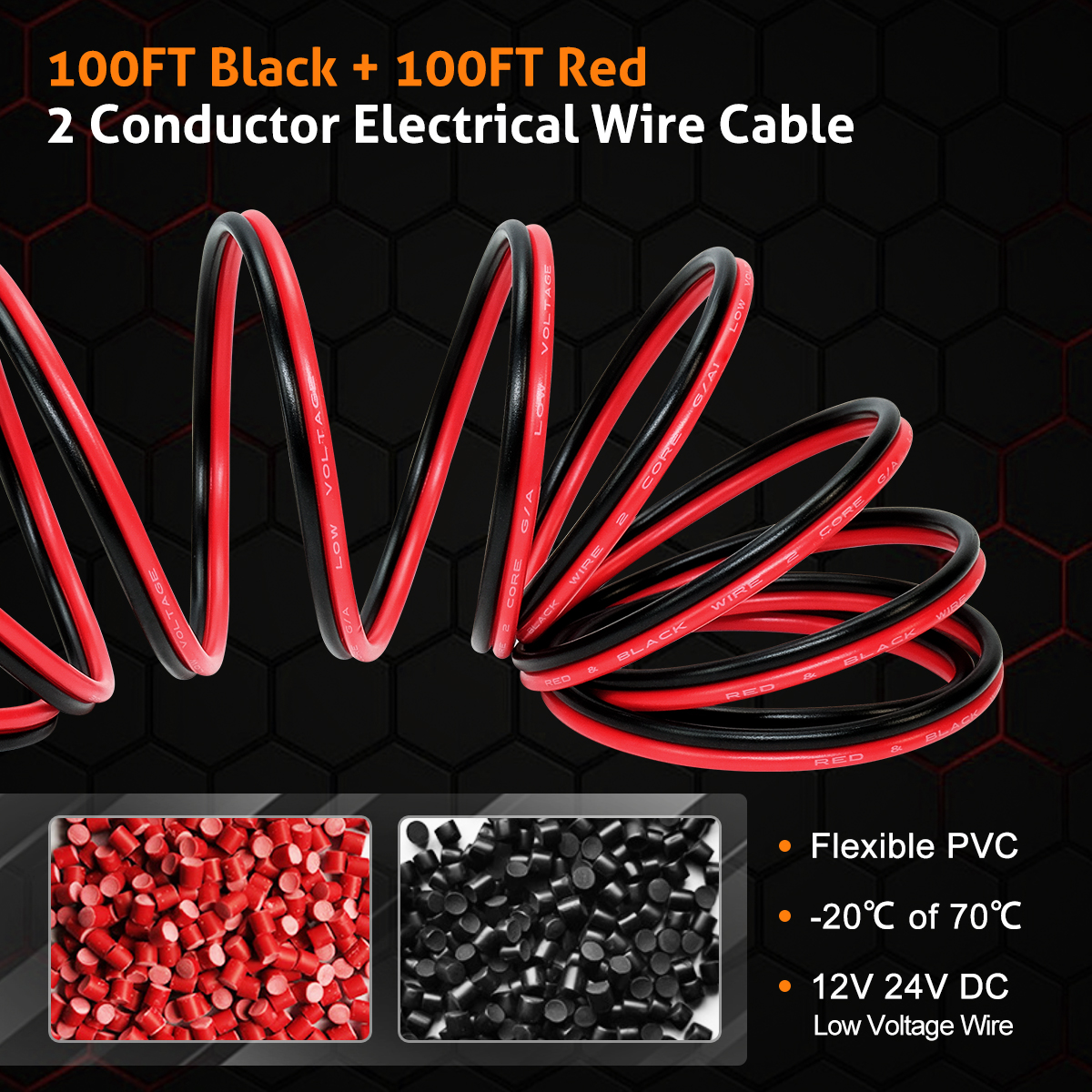 Electrical Wire PVC CCA Wire 12 Gauge, 100FT Red Black 2 Conductor Automotive Wire Cable Car Battery Cable, PVC Power/Ground Electrical Wire for Audio Speaker Amp RC Solar Power Project DC
