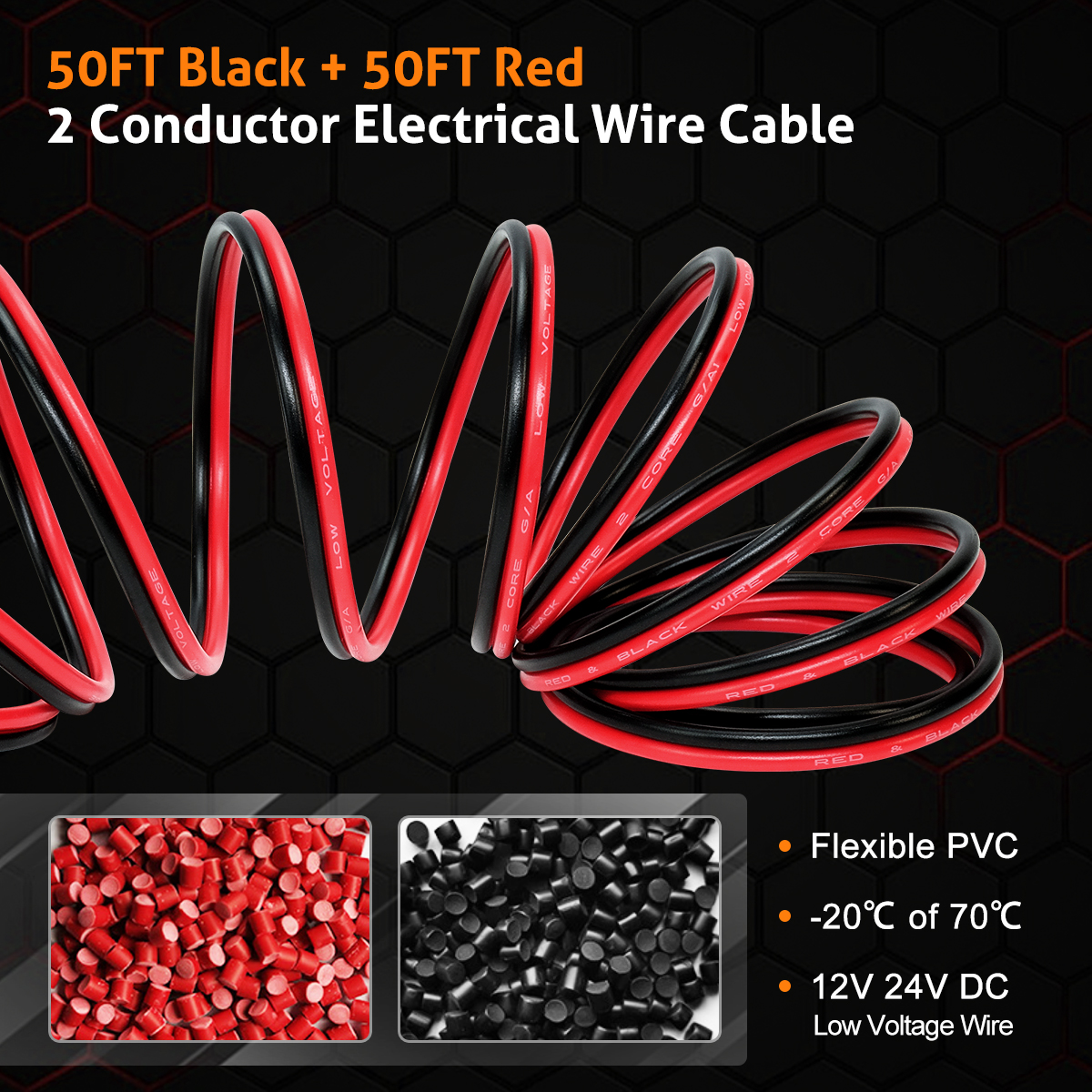 14 AWG CCA Wire Cable, 100FT [Black 50FT+ Red 50FT] CCA Automotive Electrical Wire, 2Pin Black and Red Car Audio Battery Cable PVC Jacket Cord for Light RV Car Speaker 12V 24V DC Cable Welding Wire