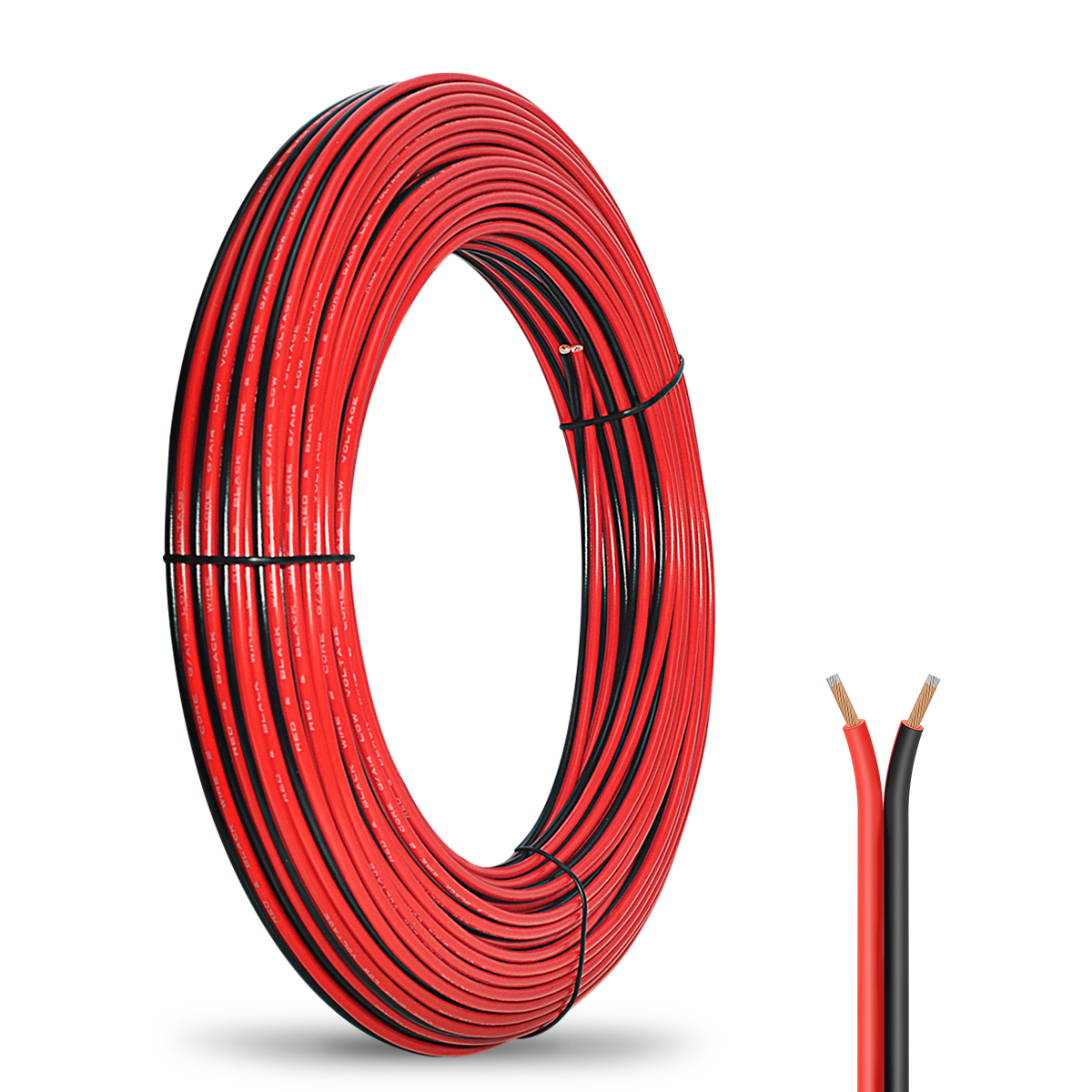 14AWG Electrical Wire Cable, 2 Conductors (100FT Red +100FT Black) PVC Cable Hookup Flexible Extension Cord for LED Strips Light Copper Clad Aluminum Copper Wire, Automotive 12V/24V DC Cable