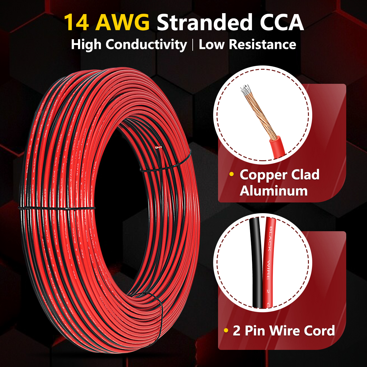 14 Gauge CCA Wire, 150FT Red Black 2 Conductor Automotive Car Battery Cable, PVC Power/Ground Wire, Welding Cable, Electrical Audio Wiring for Speaker Amp DC 12V 24V