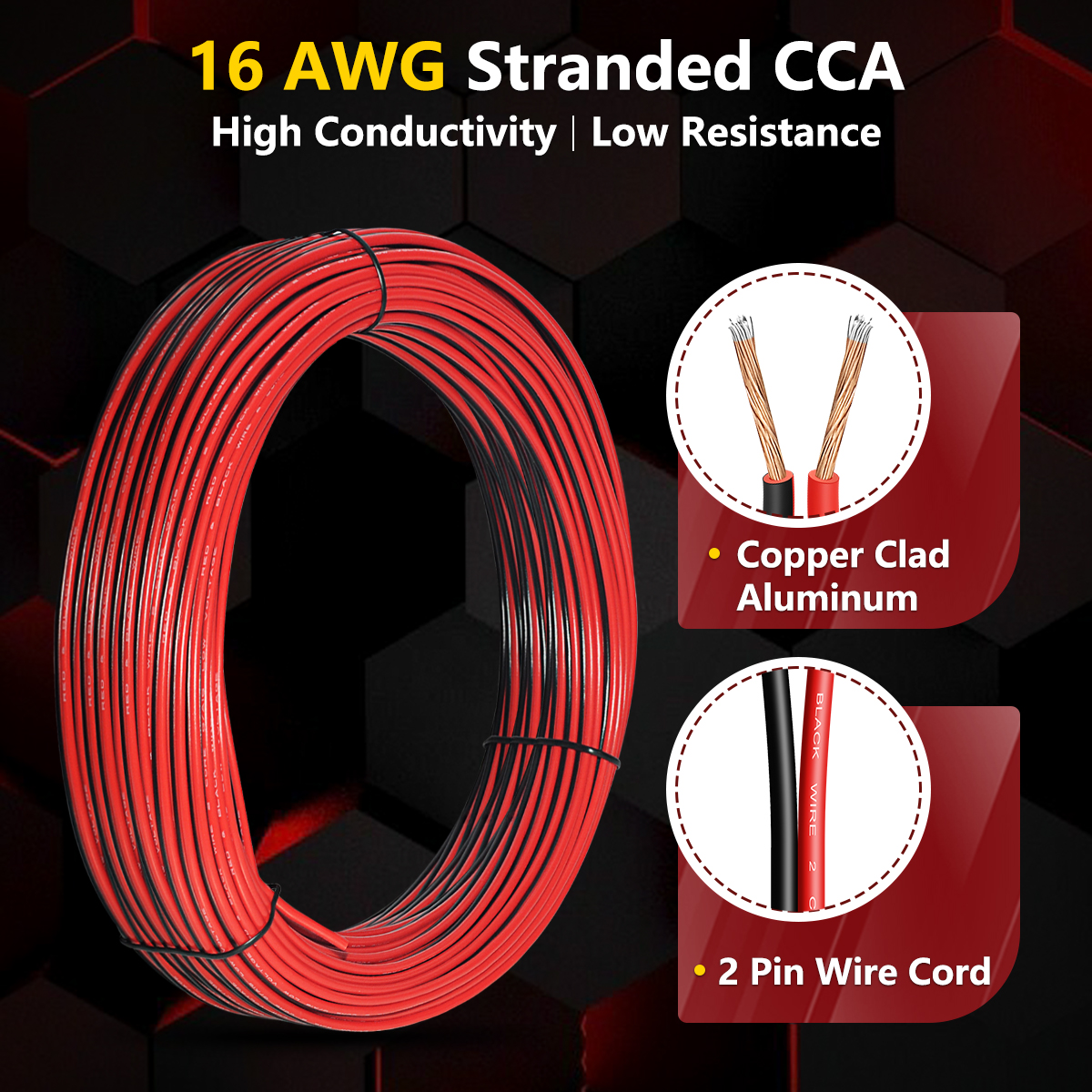 Electrical Wire 2 Conductor PVC Wire, 16 Gauge 150FT Red Black Flexible Extension Cable Cord Stranded CCA Copper Wire Hookup Model Strip Light, Battery Cable Lead for Auto Audio Wiring Speaker DC 12V