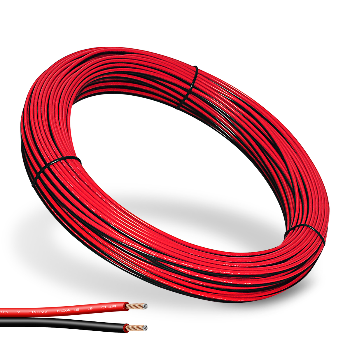 18 Gauge Electrical Wire, 100FT (50FT Red + 50FT Black) Flexible Red Black 2 Pin Stranded PVC Wire Extension Cable Cord CCA Copper Wire Hookup for LED Strip Lights Auto Motor Wiring DC 12V 24V