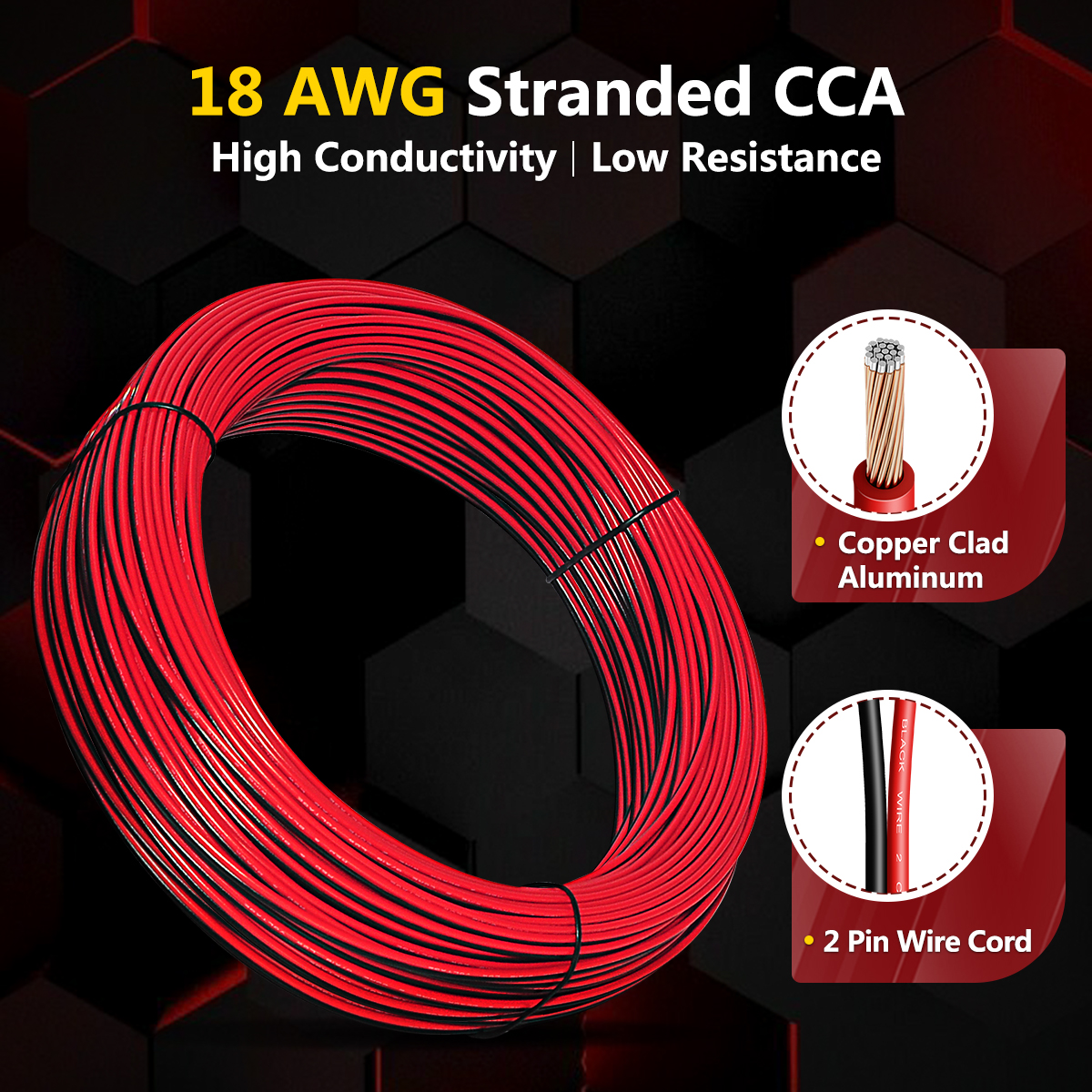 18 Gauge Electrical Extension Cable, 150FT / 46m Flexible Soft Red Black 2 Pin 18 AWG CCA Wire, 2 Cord Low Voltage Extension Wire for LED Strip Lights Auto Motor Wiring DC 12V