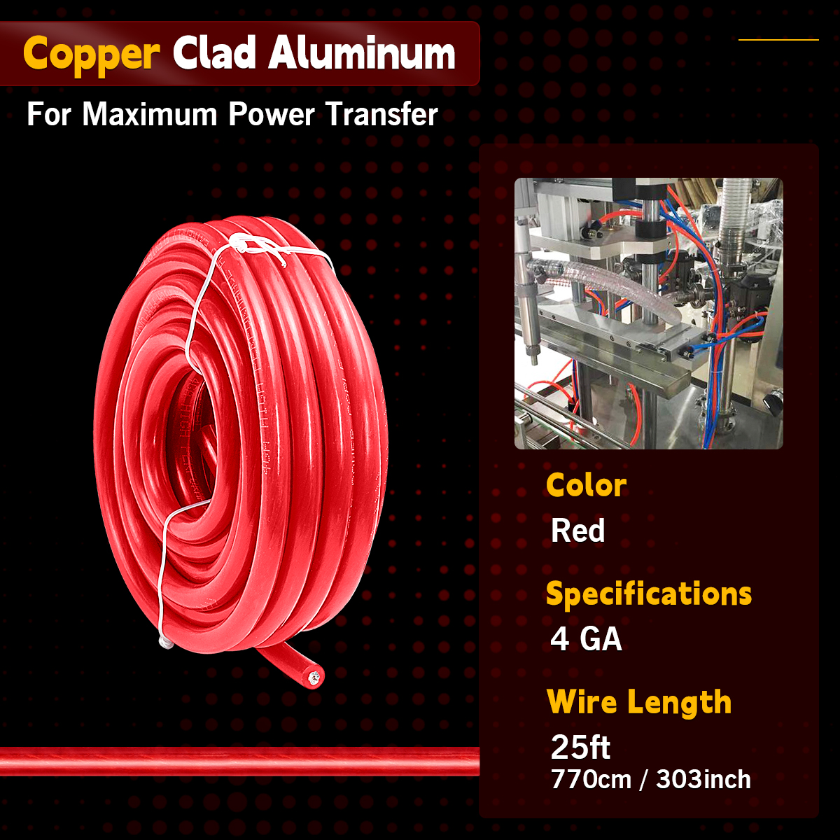 4 Gauge Automotive Wire, 25FT 12V Red Color Power Cable for Car Audio, Battery, Electrical Systems, Heavy Duty Flexible Silicon Copper Clad Aluminum (CCA) Wire Power/Ground Wiring for RV RC Car