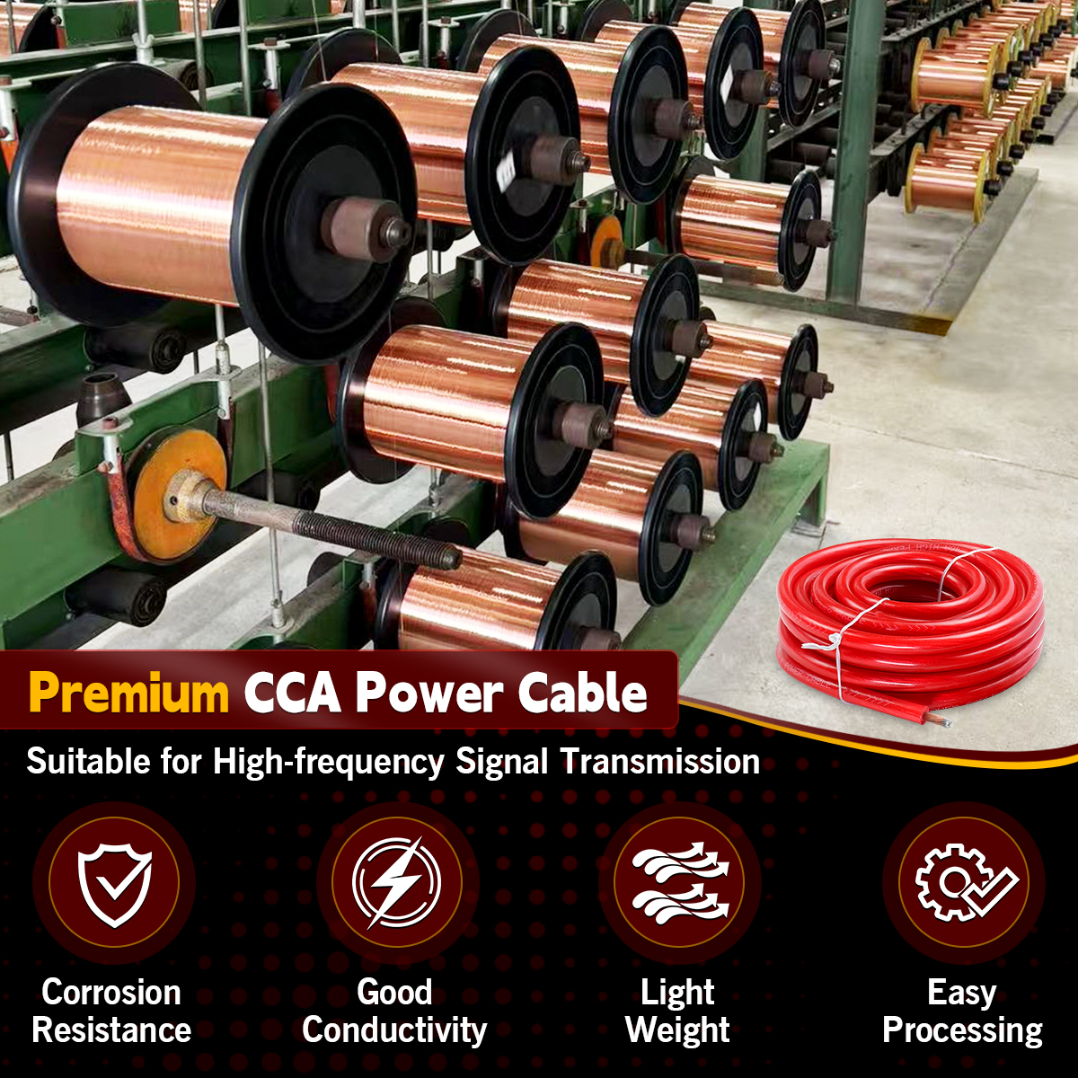 4 Gauge Automotive Wire, 25FT 12V Red Color Power Cable for Car Audio, Battery, Electrical Systems, Heavy Duty Flexible Silicon Copper Clad Aluminum (CCA) Wire Power/Ground Wiring for RV RC Car