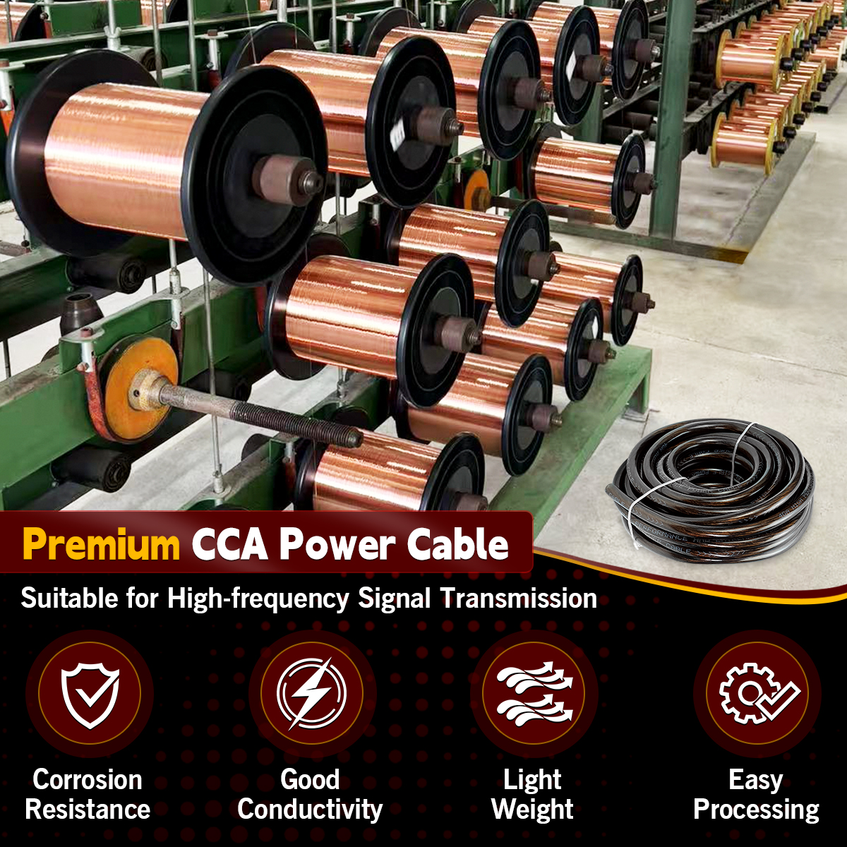 4 Ga Automotive Wire, Heavy Duty 12V 25FT Black Power Cable for Car Audio, Battery Marine Electrical Wiring, Flexible Silicon Insulated Copper Clad Aluminum (CCA) automotive wire for Amp RV RC Car