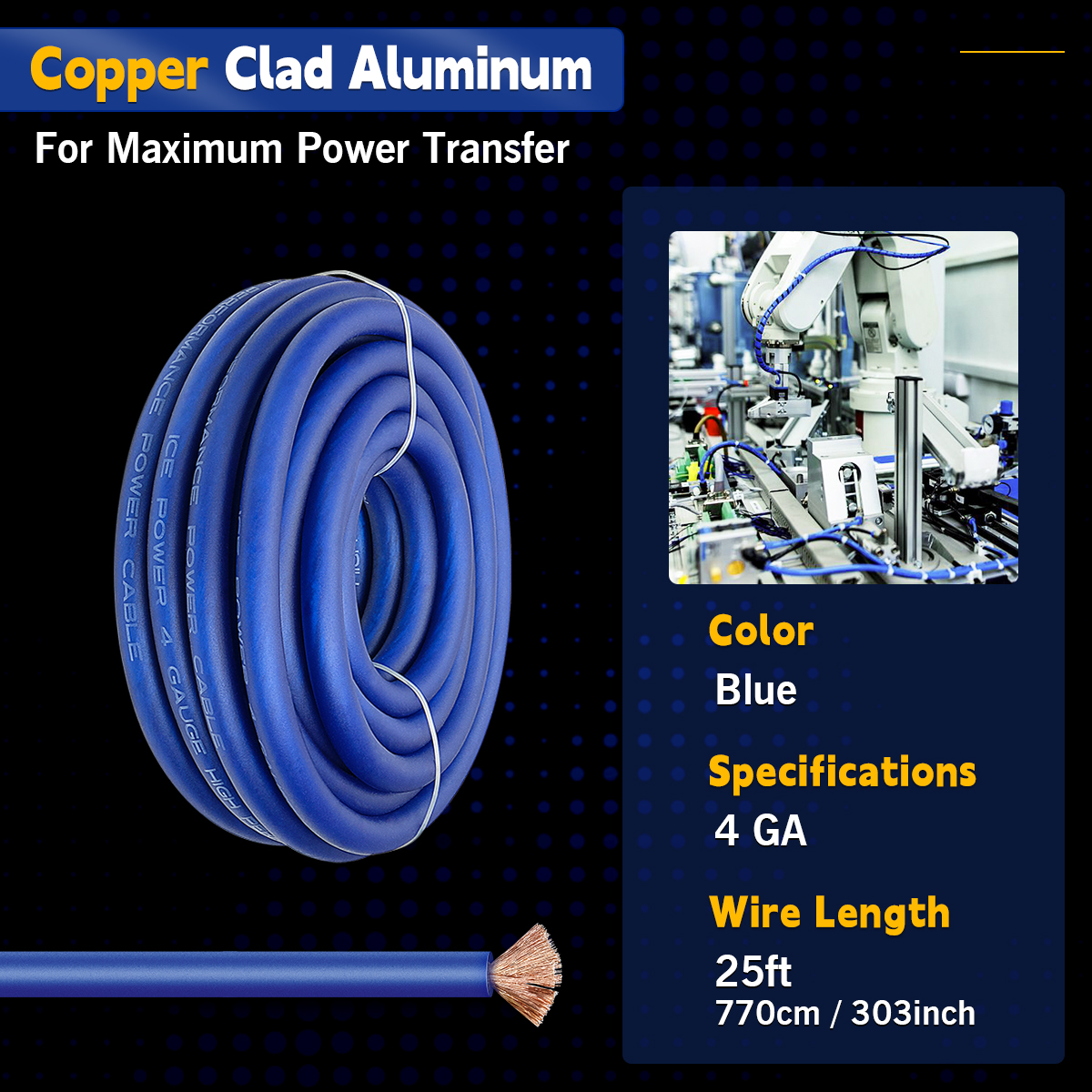 25FT Blue 4 AWG Automotive Wire Cable, Heavy Duty 12V Power Cable for Car Audio, Battery Connections, Marine Wiring, Trolling Motor, Flexible Durable Silicon Copper Clad Aluminum (CCA) Wire RV RC