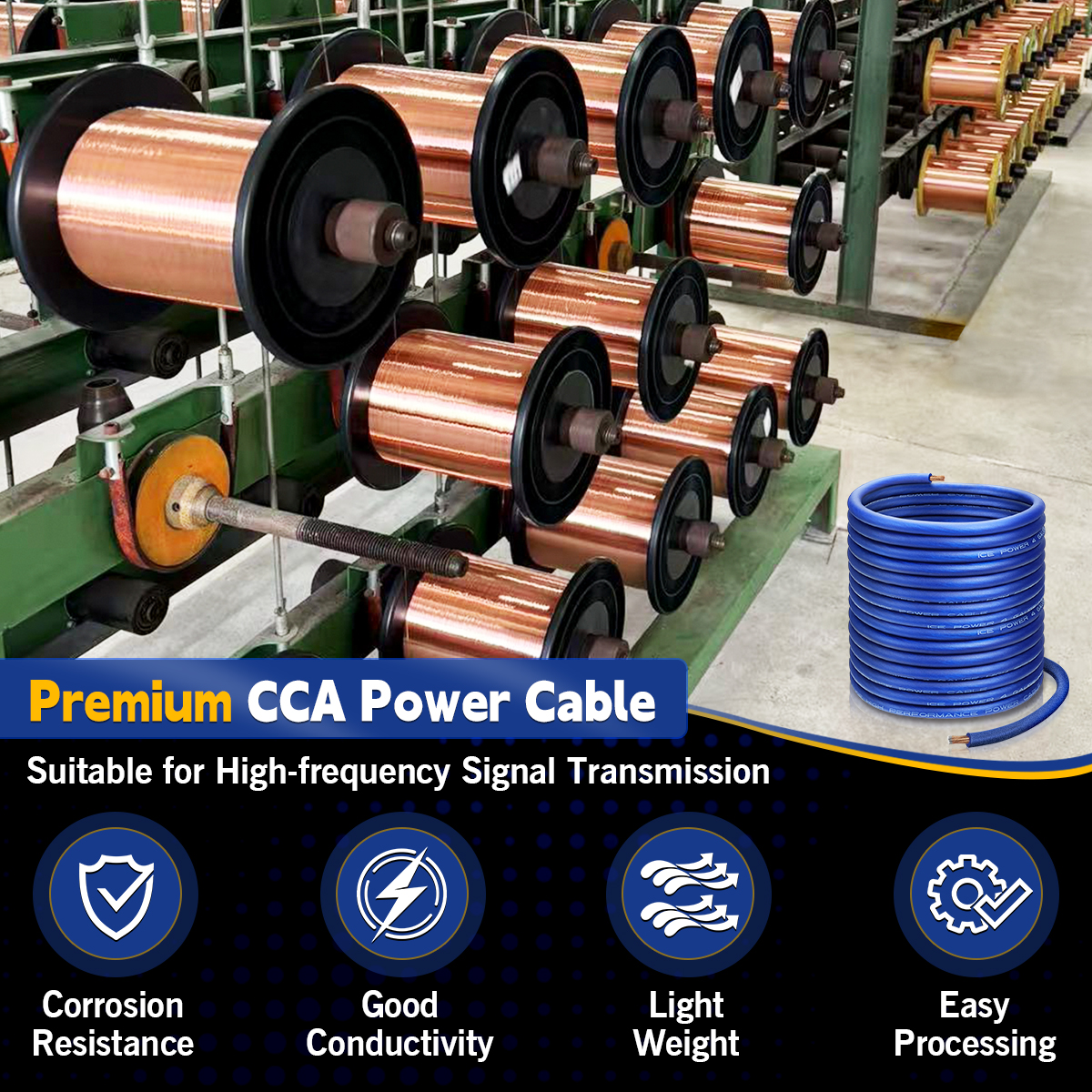 25FT Blue 4 AWG Automotive Wire Cable, Heavy Duty 12V Power Cable for Car Audio, Battery Connections, Marine Wiring, Trolling Motor, Flexible Durable Silicon Copper Clad Aluminum (CCA) Wire RV RC