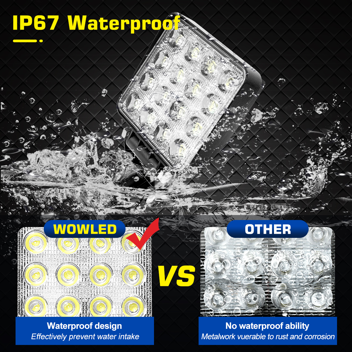 WOWLED LED Work Light Spotlight with Clip, 2 Way Power Portable Super Bright Headlights with Clamp, Boat Spreader 48W Marine Lights for Jon Fishing T-Top Dock Truck Car Lights 4X4 SUV 4WD 12V 24V