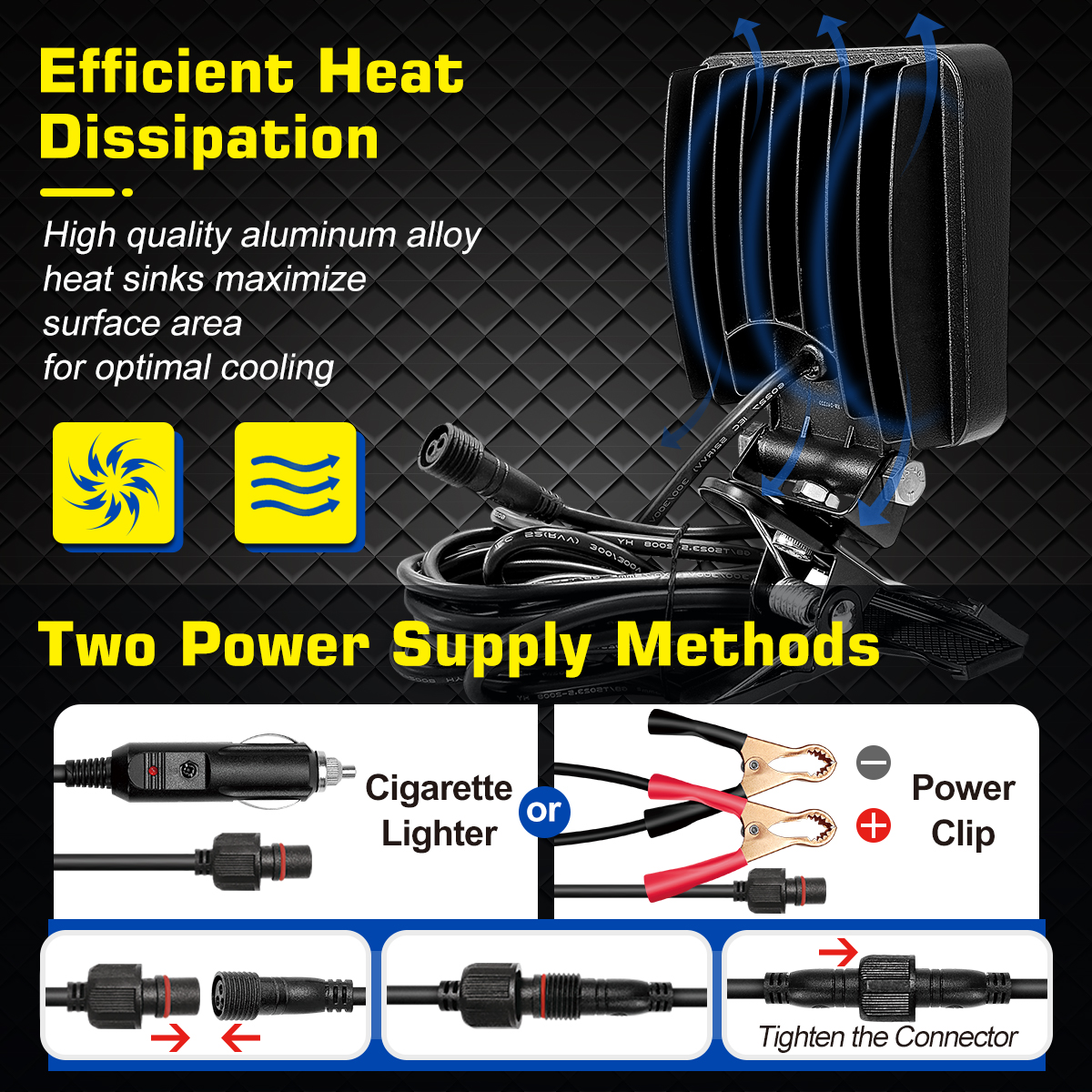 WOWLED LED Work Light Spotlight with Clip, 2 Way Power Portable Super Bright Headlights with Clamp, Boat Spreader 48W Marine Lights for Jon Fishing T-Top Dock Truck Car Lights 4X4 SUV 4WD 12V 24V