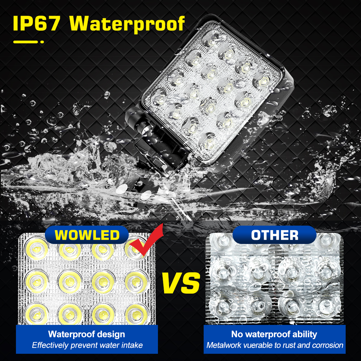 WOWLED 12V Portable LED Work Light with Mounting Clamp, Two Way Power Super Bright Boat Light with Cigarette & Clamp, LED Spreader Pod 48W 12V Marine Lights for Fishing T-Top Truck 4X4 SUV