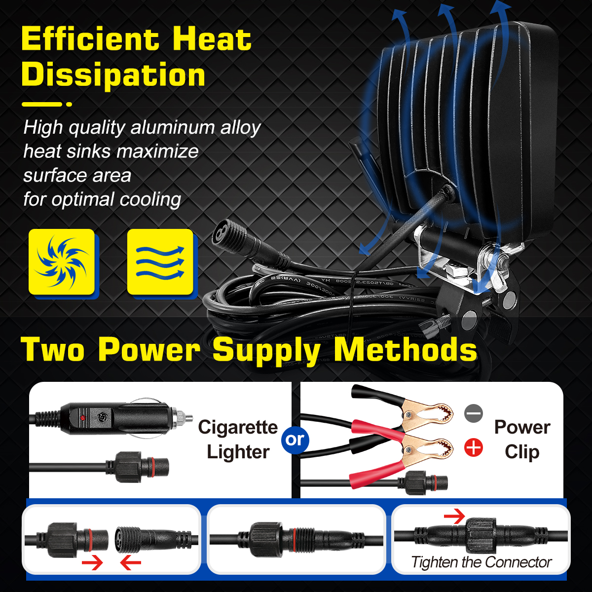 WOWLED 12V Portable LED Work Light with Mounting Clamp, Two Way Power Super Bright Boat Light with Cigarette & Clamp, LED Spreader Pod 48W 12V Marine Lights for Fishing T-Top Truck 4X4 SUV