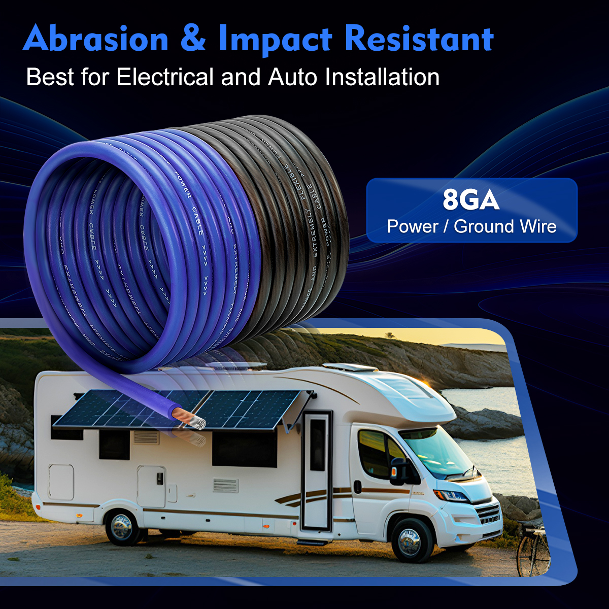 8 Gauge Wire (25ft Black + Blue) - CCA Automotive Power/Ground Cable for Car Audio Battery, Marine, Welding, Electrical Audio Wiring for Speaker Amp