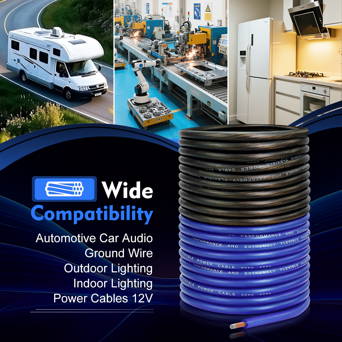 8 Gauge Wire (25ft Black + Blue) - CCA Automotive Power/Ground Cable for Car Audio Battery, Marine, Welding, Electrical Audio Wiring for Speaker Amp