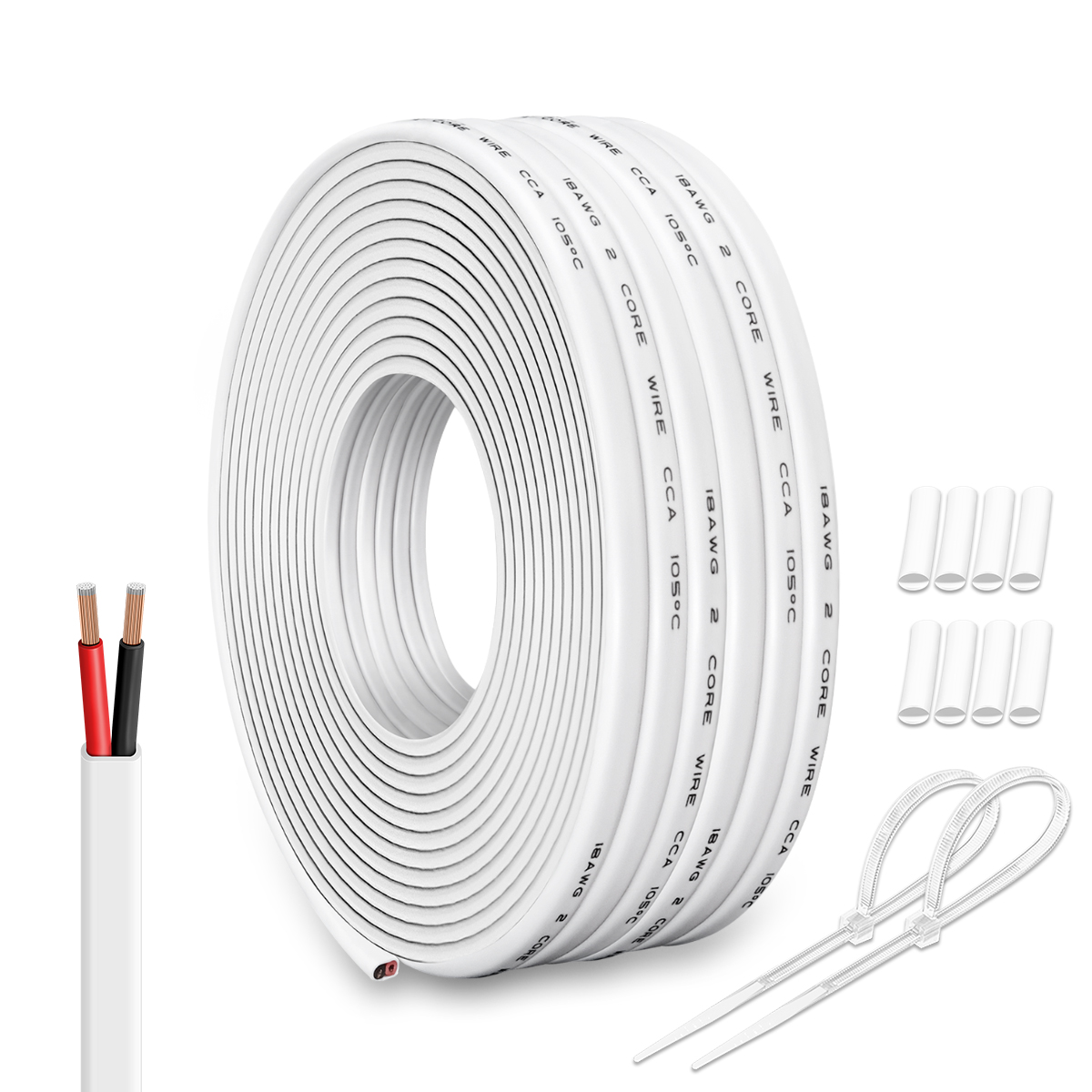18 AWG 2 Conductor Electrical Wire White, 50FT PVC Insulated black red 2 Core CCA Wire, Flexible Durable Cable for LED Lighting, Audio Systems, DIY Projects, Low Voltage Wiring, Alarm System