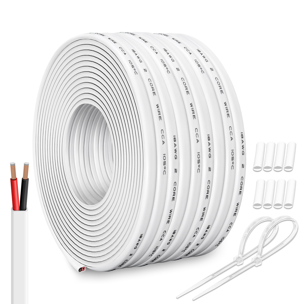 18 Gauge Marine Wire, 18/2 Marine White Cable, 31m 100FT 2 Conductor CCA Copper Stranded PVC 18 AWG Wire for Boat, Automotive, RV, Solar, LED Strips 12V 24V Low Voltage