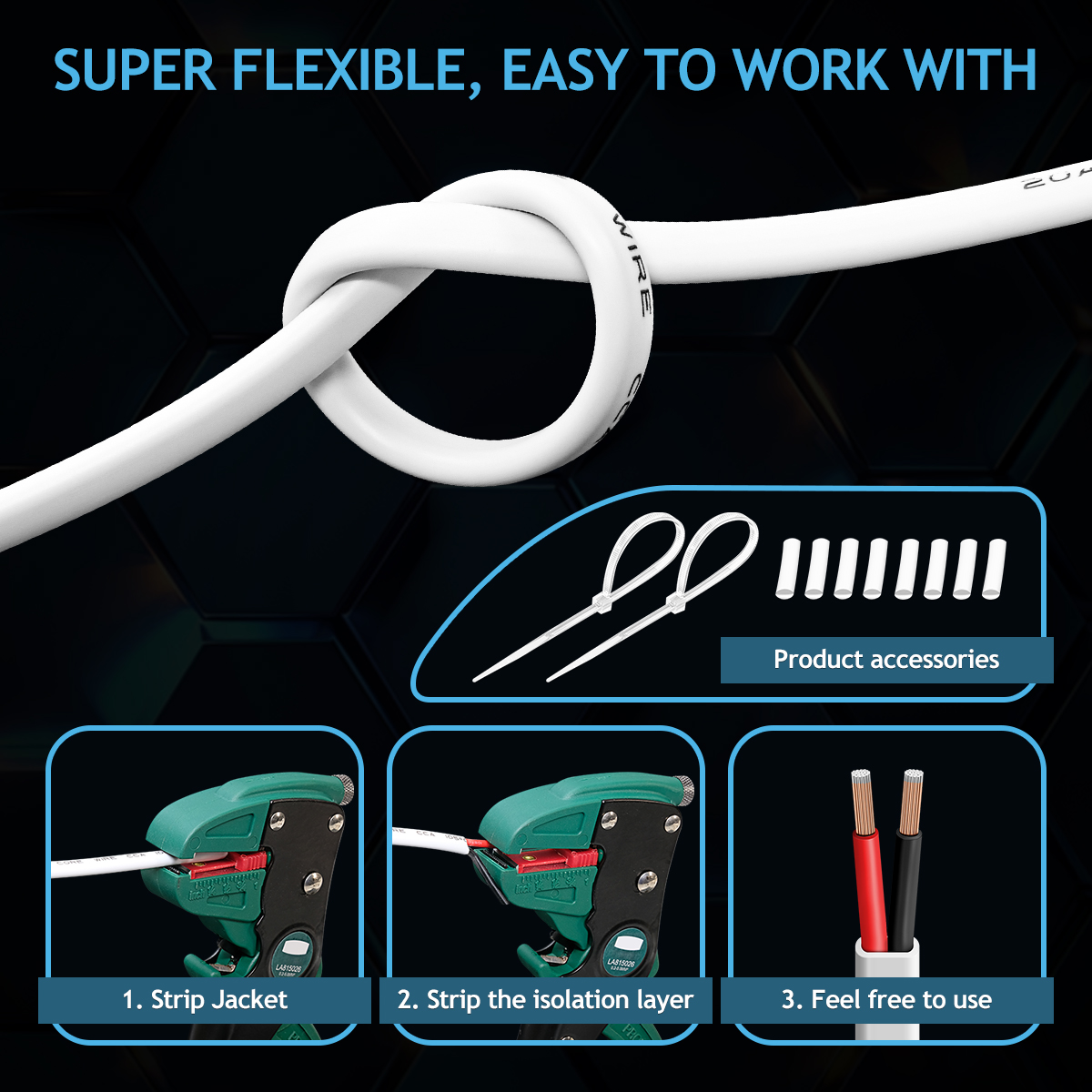 18 Gauge Marine Wire, 18/2 Marine White Cable, 31m 100FT 2 Conductor CCA Copper Stranded PVC 18 AWG Wire for Boat, Automotive, RV, Solar, LED Strips 12V 24V Low Voltage