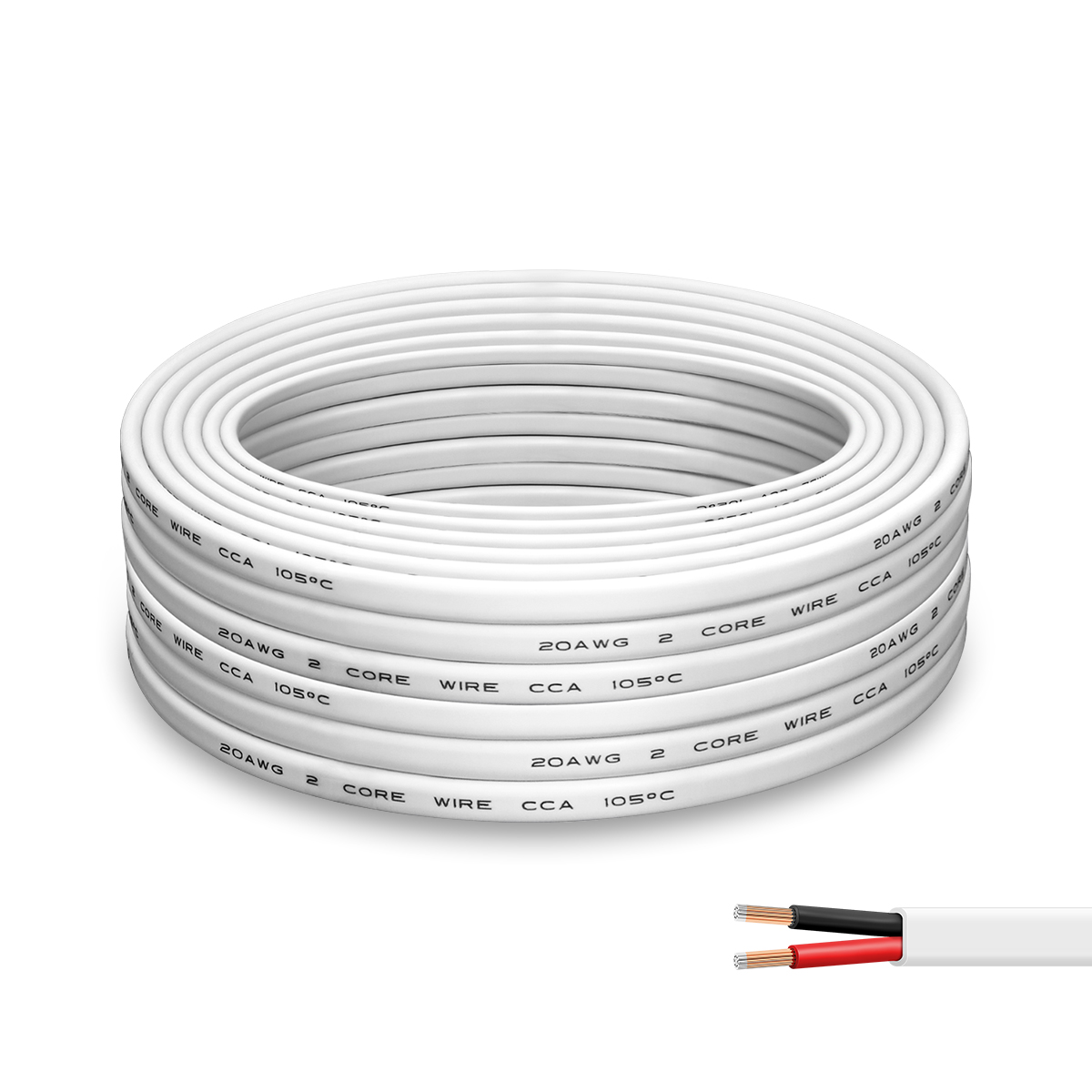 20 AWG 2 Conductor CCA Wire – 20 Gauge White 50FT Copper Clad Aluminium Copper Wire, 16m PVC Electrical Wire for Automotive, LED Lights, Strips, DIY Projects, 12V 24V Low Voltage Wiring
