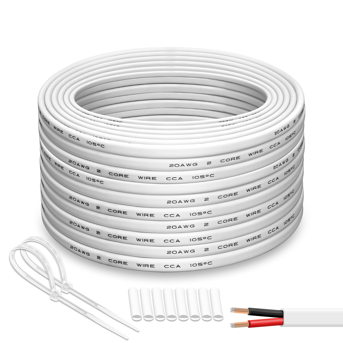 20 AWG 2 Conductor -CCA Wire 100FT Copper Clad Aluminium Copper Wire Electrical Cable for 12V Automotive, LED Light, Speaker & Low Voltage Application, Flexible PVC Insulation for Car, Boat, Battery