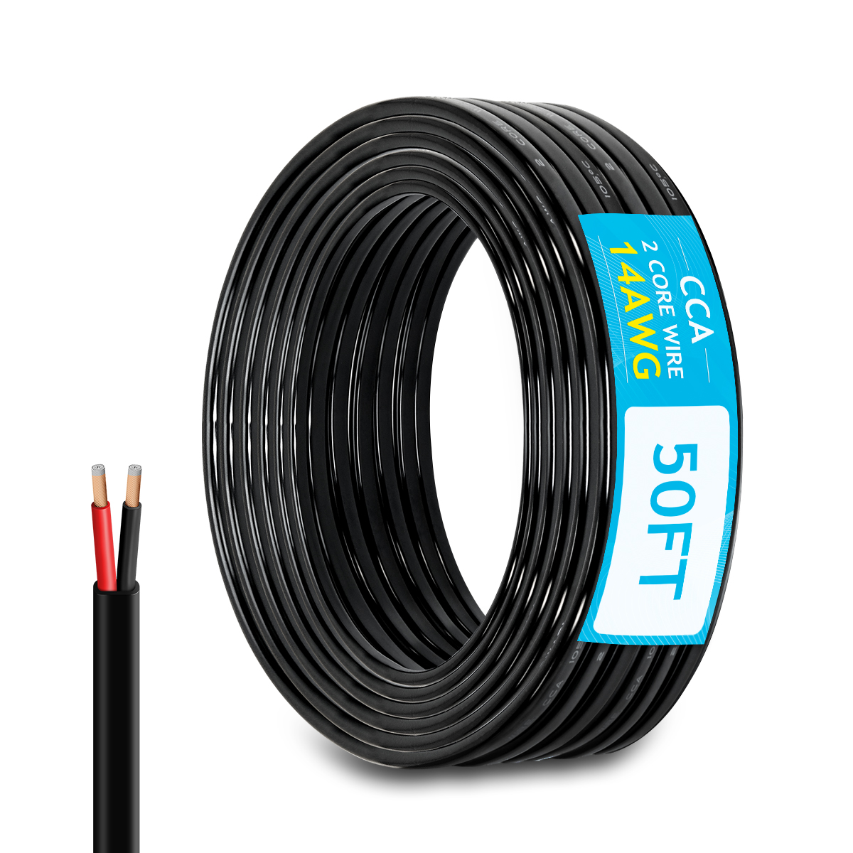 14 Gauge Electrical Wire, 14 AWG 2 Conductor Wire, Flexible CCA Stranded PVC 14/2 Cord for Automotive, Marine, LED Strips, Solar, RV, Lighting Battery Cable 12V 24V (50FT-16M)