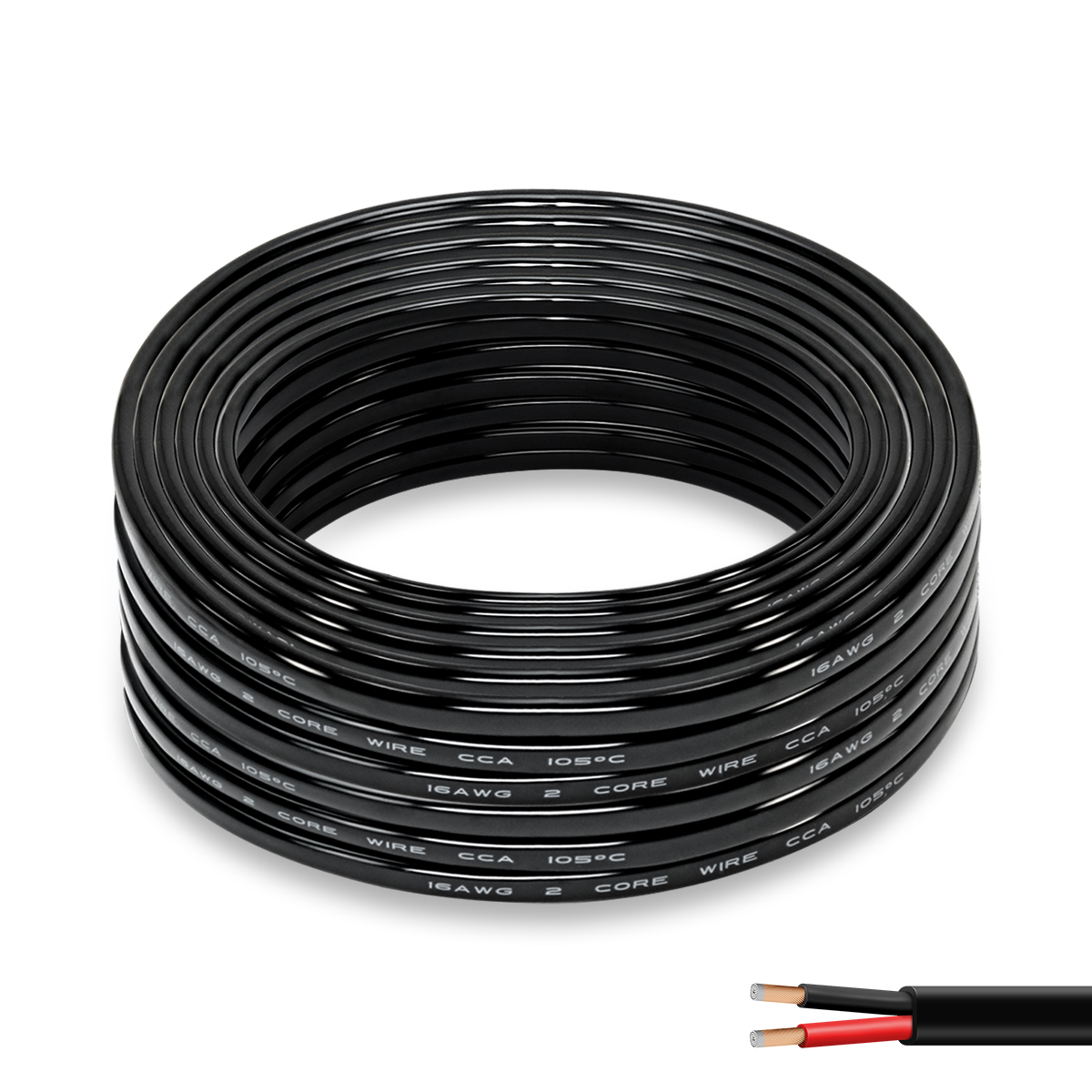 16 Gauge Wire 2 Conductor Electrical Wire, 16 AWG Stranded PVC Cord, 12V Low Voltage CCA Copper Wire, Flexible Cable for Automotive Wiring, Battery Wire Lamp Cord, Marine Cable (50FT)