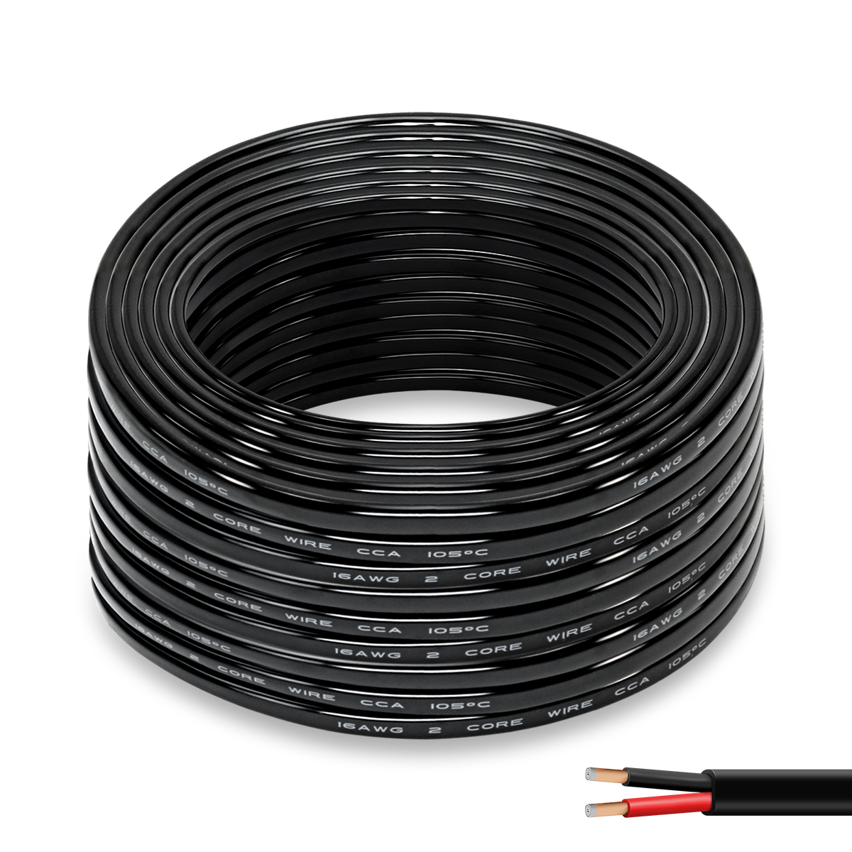 16 Gauge 2 Conductor CCA Wire, 100FT Copper Clad Aluminium Copper Electrical Wire with Flexible PVC Insulation for 12V Use for Automotive, Battery, Marine, Landscape Lighting, Trailer, Speaker