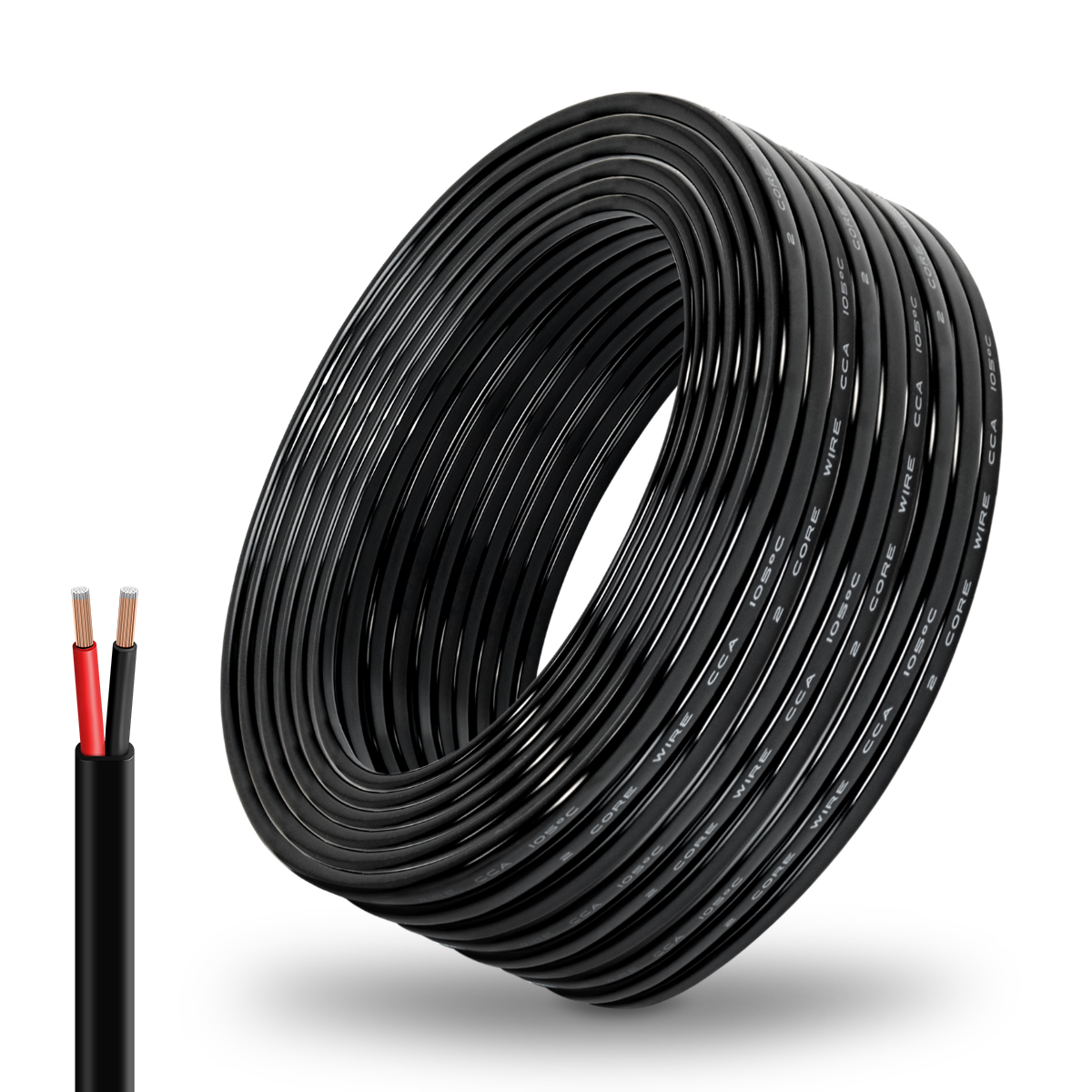 18 Gauge Wire 2 Conductor Electrical Wire, 18 AWG Stranded PVC Cord, 12V Low Voltage Flexible Copper Clad Aluminum Cable for Automotive Wiring, Lamp Cord, Marine Cable (100FT)