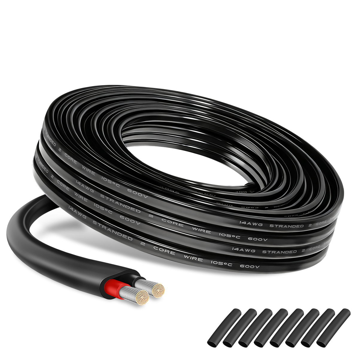 14 Gauge 2x2mm² OFC Tinned Copper Electrical Wire, 14AWG 2 Core Oxygen-Free 66FT/20M Cable, 5V/12V/24V/240V/600V Flexible Wire Solid Stranded Tinned Cooper Cable for Auto Audio, Solar, Home Theater