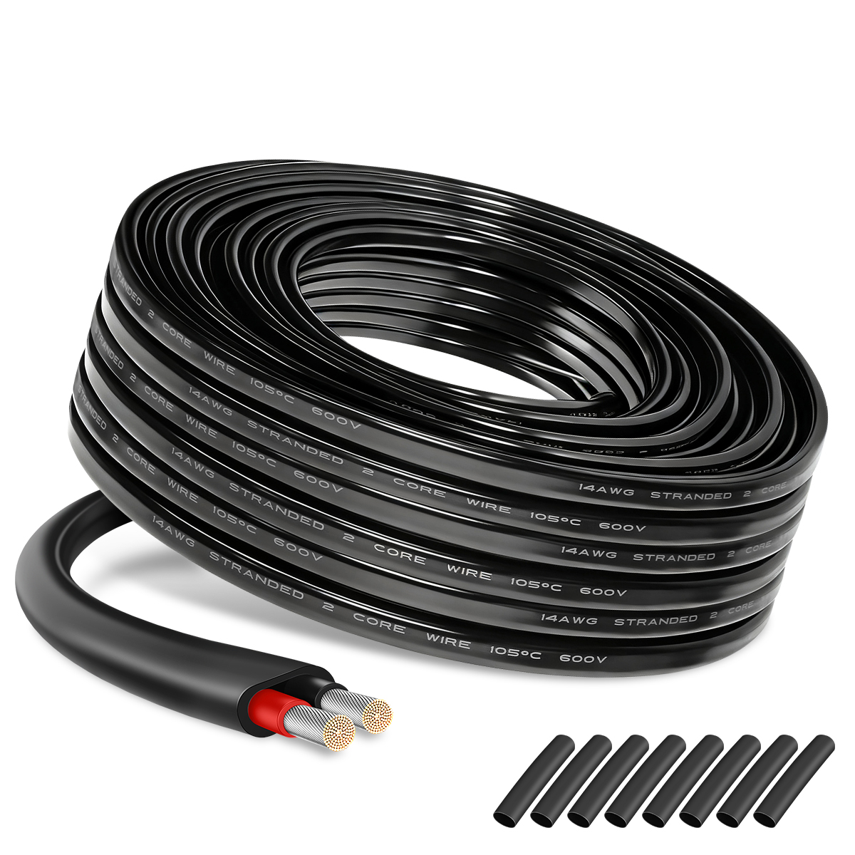 14 AWG 2 Conductor Stranded Tinned Copper Wire | 2x2mm²100FT 31m Flexible Cable with PVC Jacket, 2 Core Oxygen-Free Tinned for LED Lighting, Automotive, Audio & Lamp Solar Projects