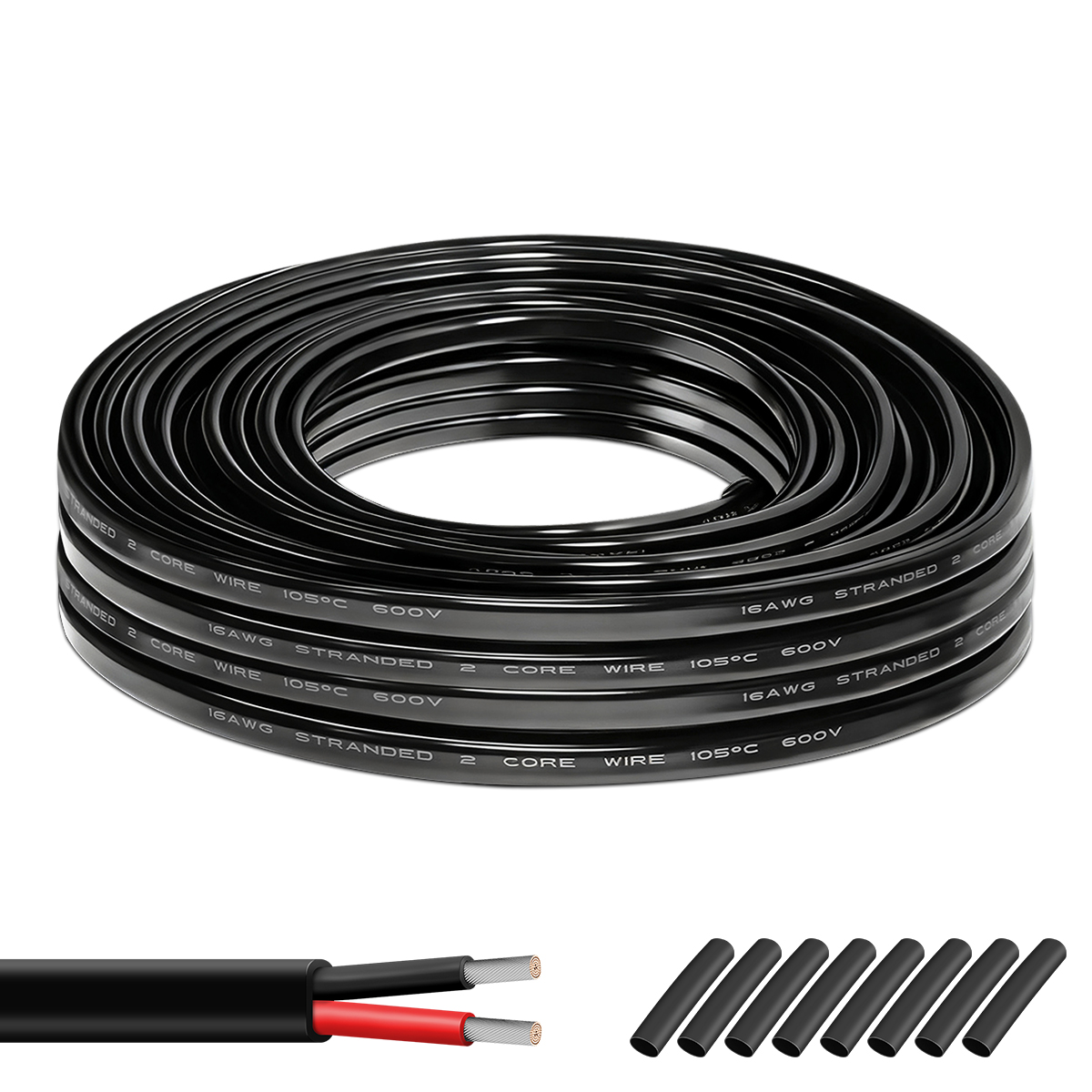 66FT/20M 16 Gauge 2x1.5mm² Electrical Wire 2 Core Cable, 16AWG 5V/12V/24V/240V/600V Flexible Extension Tinned Copper Wire, Solid Stranded OFC Copper Cable for Automotive Audio, Solar, Home Theater