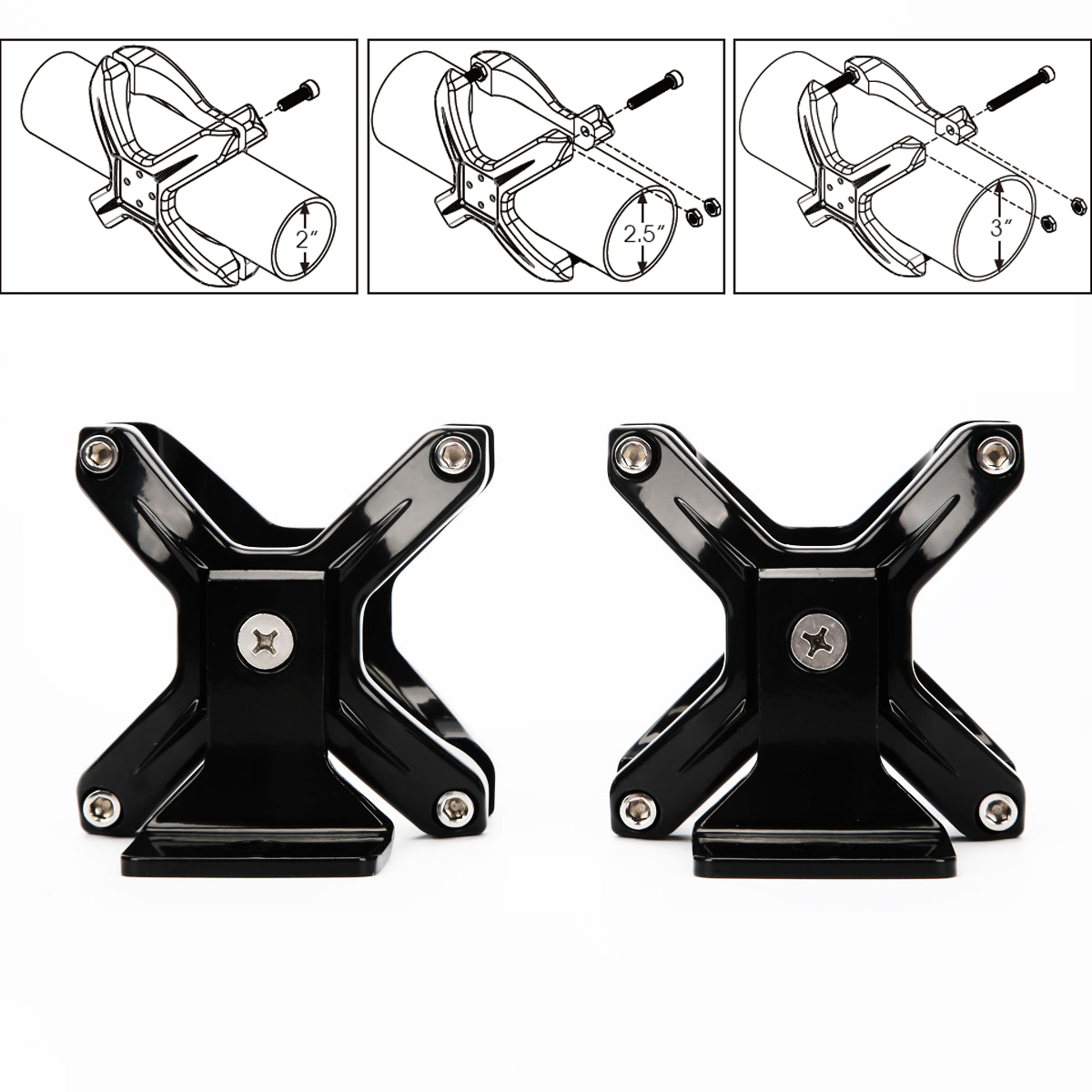 WOWLED Work Lights X Bracket, Pair X-Clamp Bullbar Mounting Bracket 2-3" LED Driving Work Light Bar Tube Mount Headlight Mounts