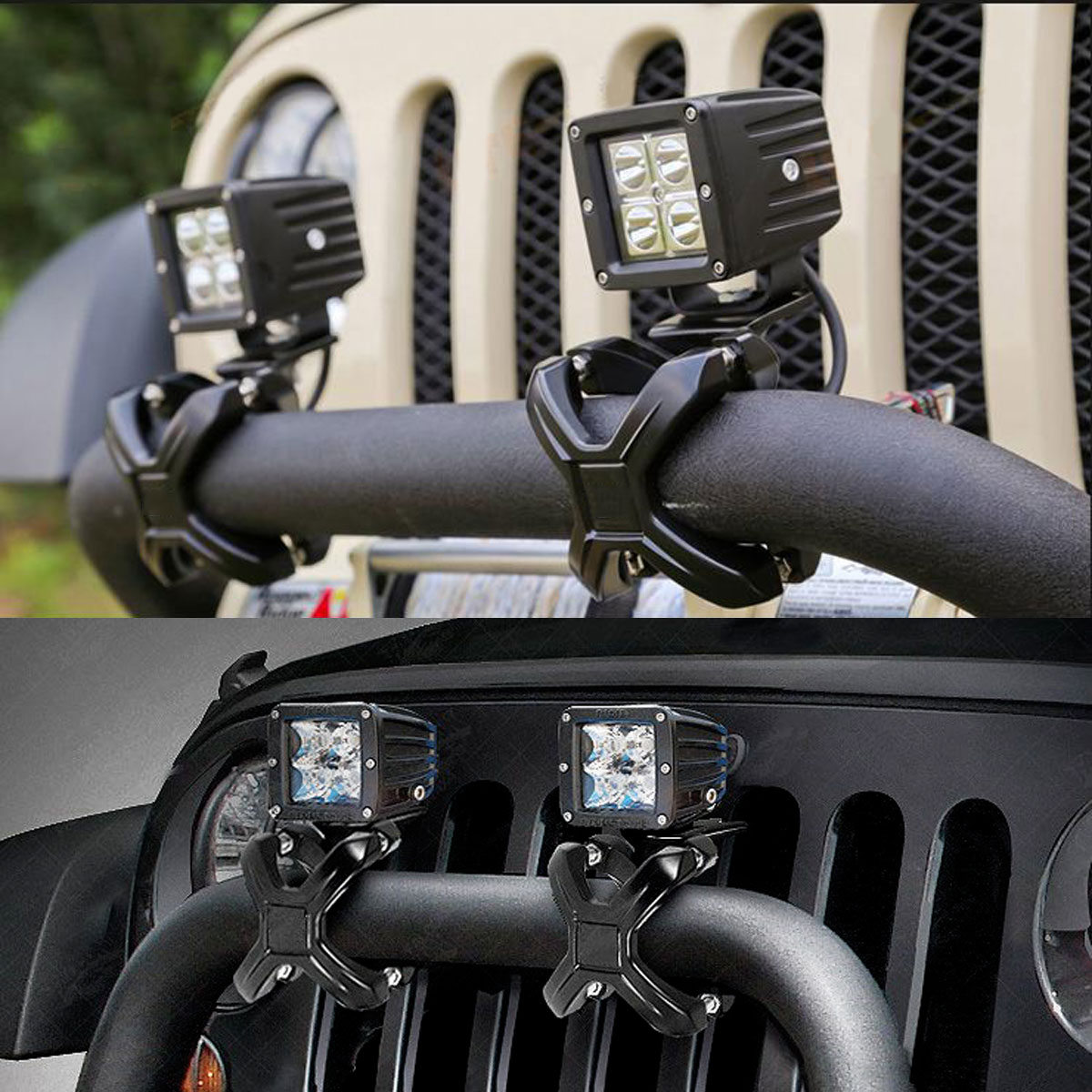 WOWLED Work Lights X Bracket, Pair X-Clamp Bullbar Mounting Bracket 2-3" LED Driving Work Light Bar Tube Mount Headlight Mounts