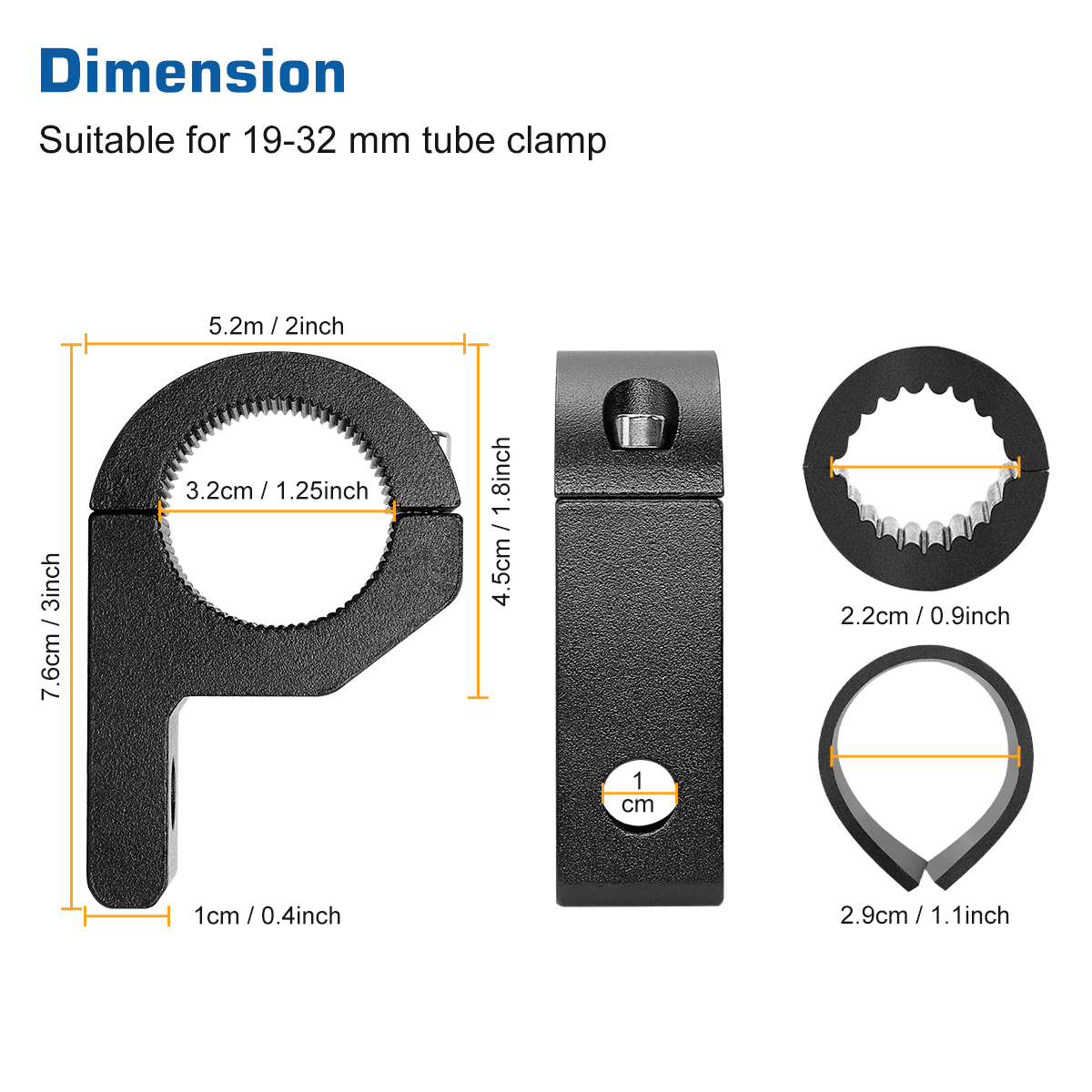 WOWLED Universal Work Light Bar Mounting Kit, 19-32mm Tube Clamps, Roof Rack Clamps for Off-Road Vehicles, Car, Truck, Boat - Black 1 Pair