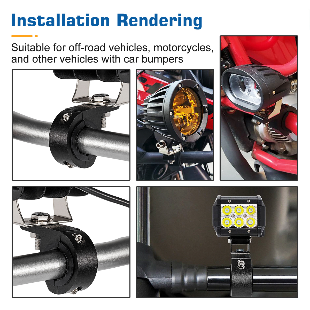 WOWLED Universal Work Light Bar Mounting Kit, 19-32mm Tube Clamps, Roof Rack Clamps for Off-Road Vehicles, Car, Truck, Boat - Black 1 Pair