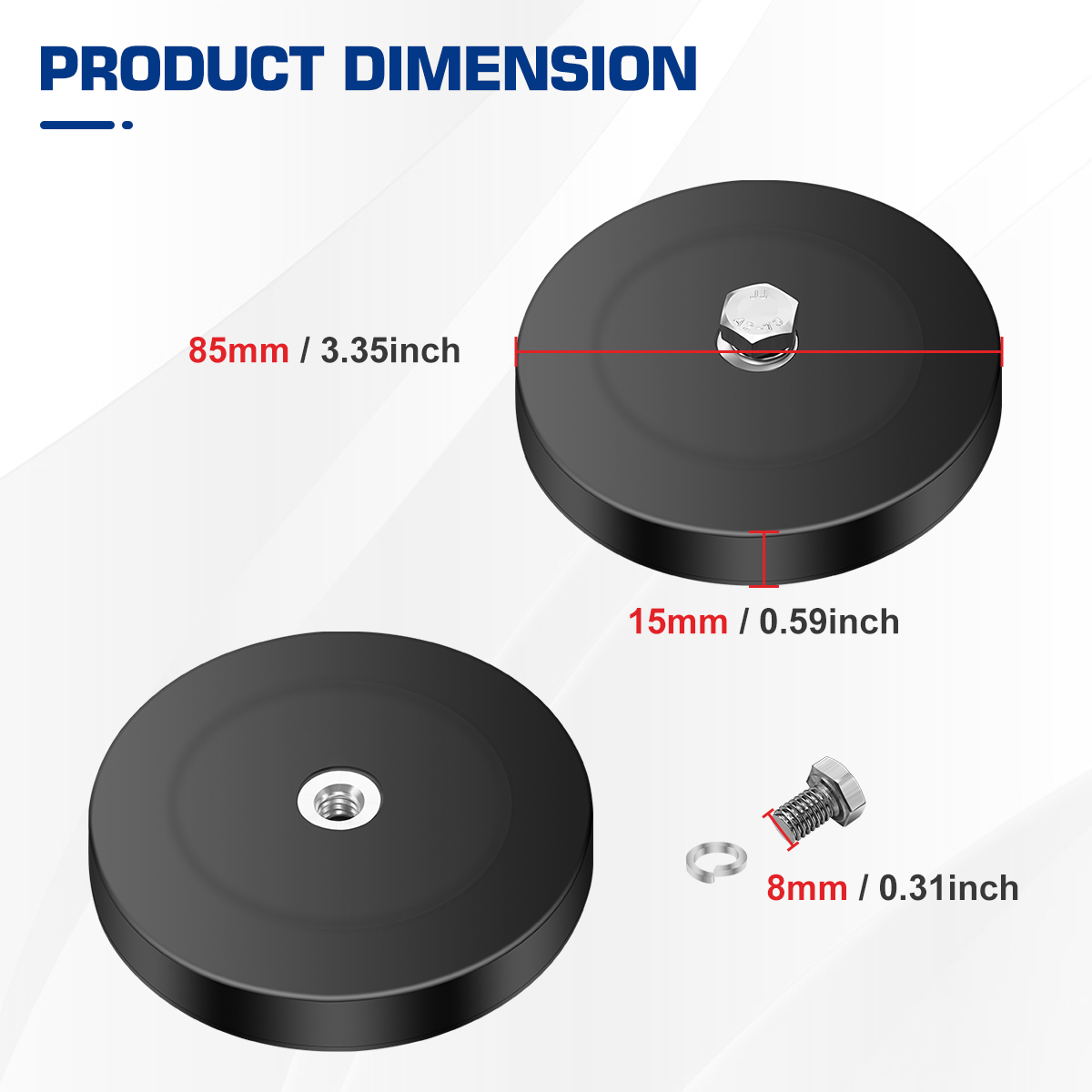 WFPOWER Light Bar Magnetic Base 4 Pack, LED Work Light Mounting Brackets, 85mm Diameter Powerful Magnet Bracket Holder with Rubber Pad for Off-Road Lamp, Emergency Light, Roof Light, Fog Light