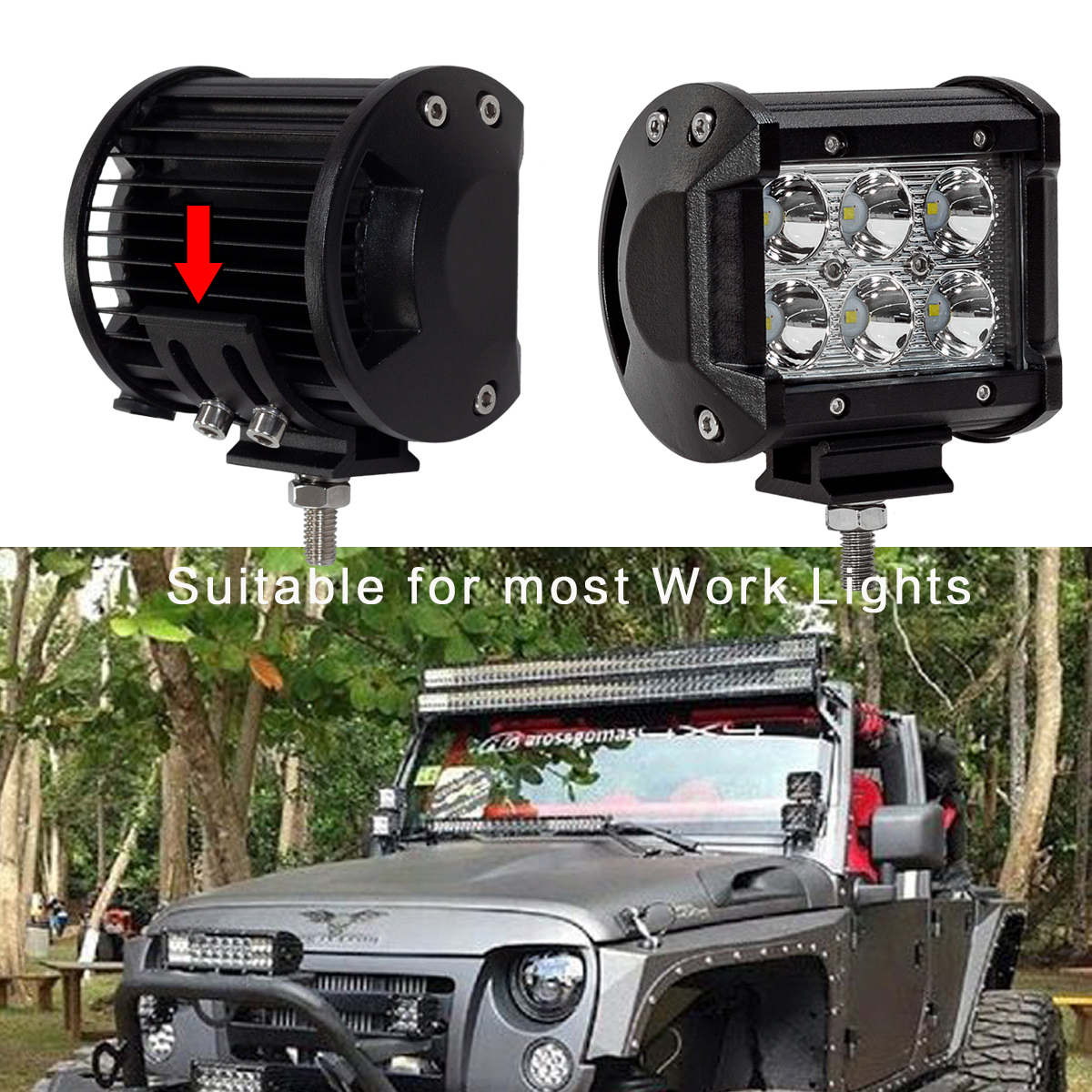 WOWLED Mounting Brackets for LED Work Light Bars, 2 Pack Universal Adjustable Mount Bracket Slidable for Most Work Lights Bar Pod Lights, Offroad Driving Work Lamp Light Bracket Mount 4x4