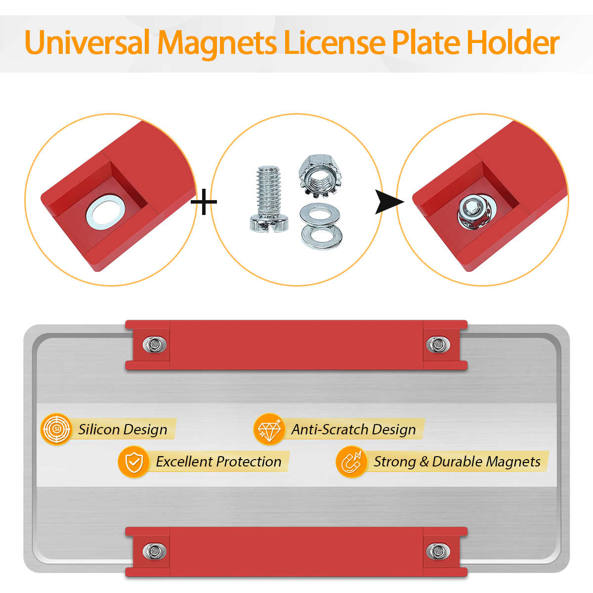 2Pcs Strong Magnetic License Plate Holder, Dealer Demo Tag Magnet license plate holder for Test Drives, Red Cars Magnet for License Plate Mount, Tempo Dealer Plate Holder with Rubber Coated Protection