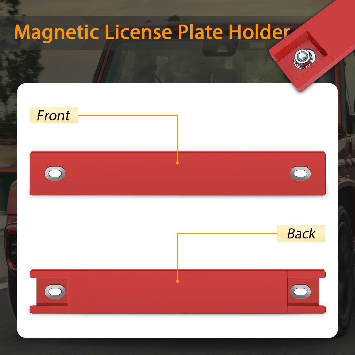 2Pcs Strong Magnetic License Plate Holder, Dealer Demo Tag Magnet license plate holder for Test Drives, Red Cars Magnet for License Plate Mount, Tempo Dealer Plate Holder with Rubber Coated Protection