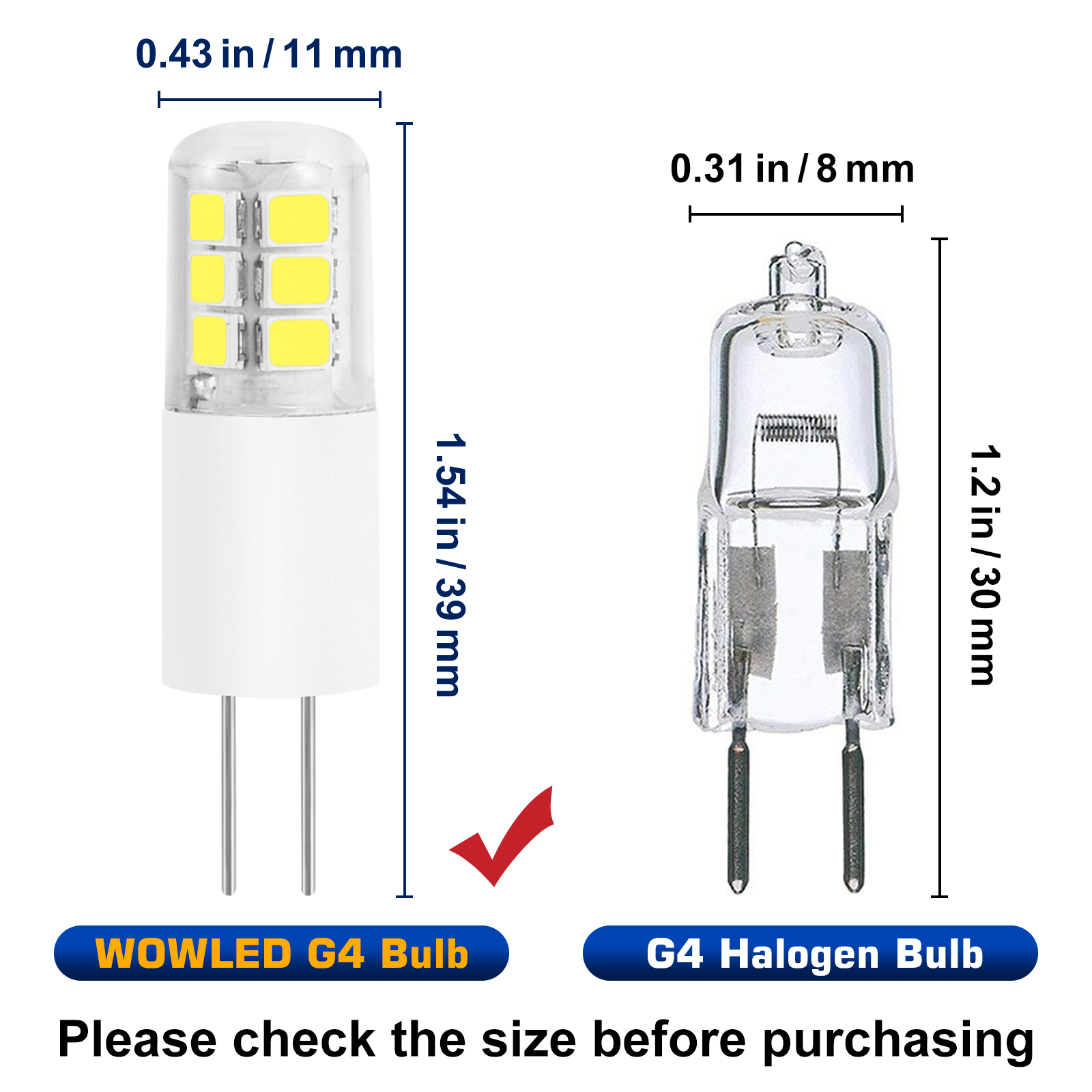 WOWLED G4 LED Light Bulbs, 2W High Brightness Replacement Bulb, 25W Equivalent, No Flicker, 10 Pack, AC/DC 12V, Ideal for Chandelier Living Room Bedroom Kitchen Light