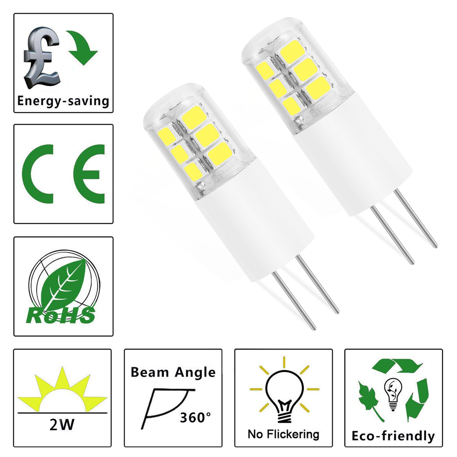 WOWLED G4 LED Light Bulbs, 2W High Brightness Replacement Bulb, 25W Equivalent, No Flicker, 10 Pack, AC/DC 12V, Ideal for Chandelier Living Room Bedroom Kitchen Light