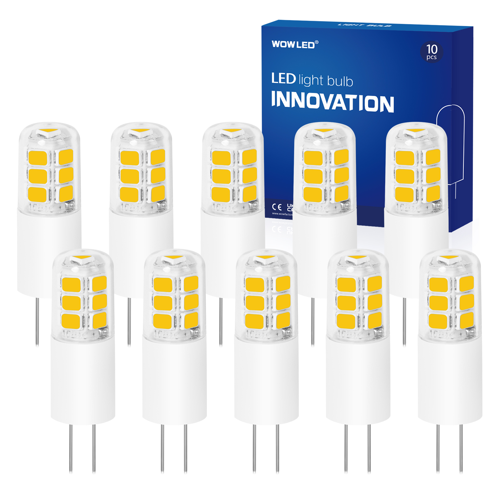 WOWLED 10x G4 2W LED Light Bulb, Warm White, Replace 25W Halogen Bulb, Ideal for Chandelier Living Room Bed Room Kitchen Light, Non-Dimmable DC/AC 12V