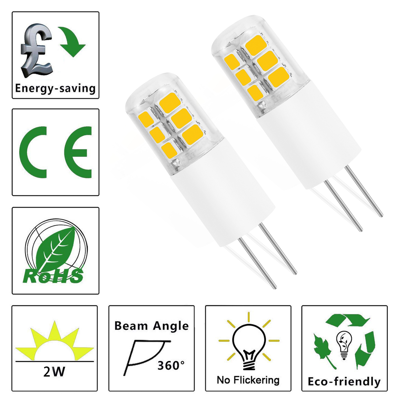 WOWLED 10x G4 2W LED Light Bulb, Warm White, Replace 25W Halogen Bulb, Ideal for Chandelier Living Room Bed Room Kitchen Light, Non-Dimmable DC/AC 12V