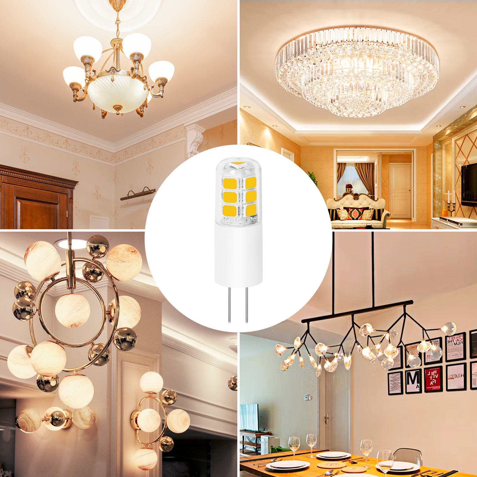 WOWLED 10x G4 2W LED Light Bulb, Warm White, Replace 25W Halogen Bulb, Ideal for Chandelier Living Room Bed Room Kitchen Light, Non-Dimmable DC/AC 12V