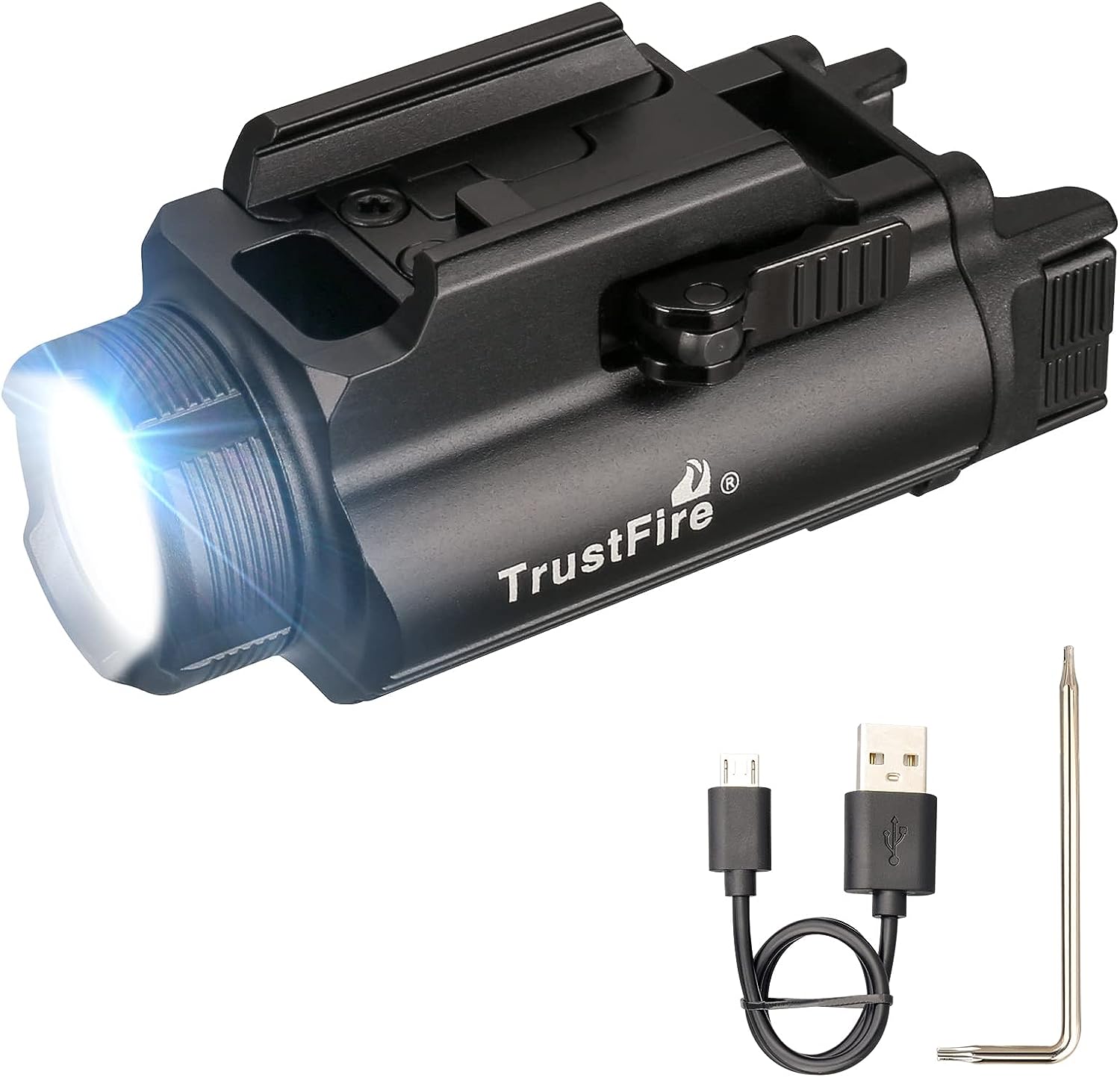 TrustFire Linterna Táctica, GM35 1350 Lúmenes LED Linterna Militar con Riel Ajustable, Compatible con Picatiny & Riel GL