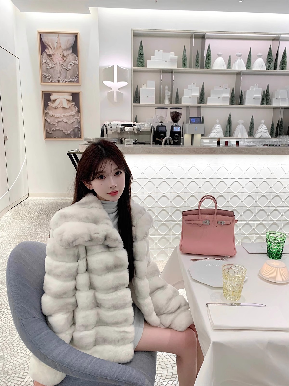 Premium [Ice Grey Amber] Otter Rabbit Fur Grass Coat Women's 2024 Winter Thick Fur Coat