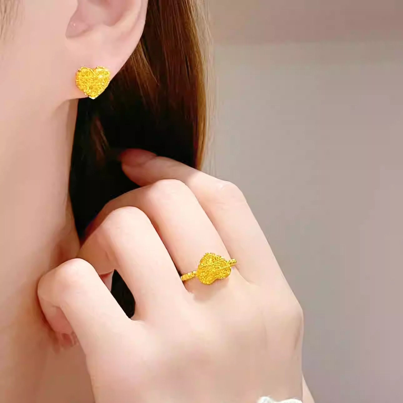 New Heart shaped 24k Pure Gold Ring as a Christmas Gift for Girlfriend